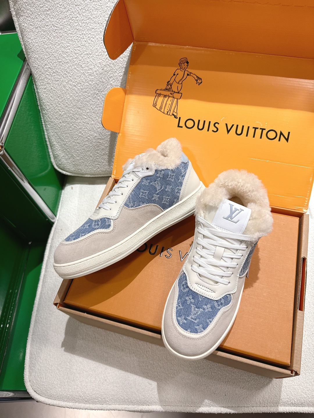 Louis Vuitton Monogram Denim Shearling-Lined Sneakers