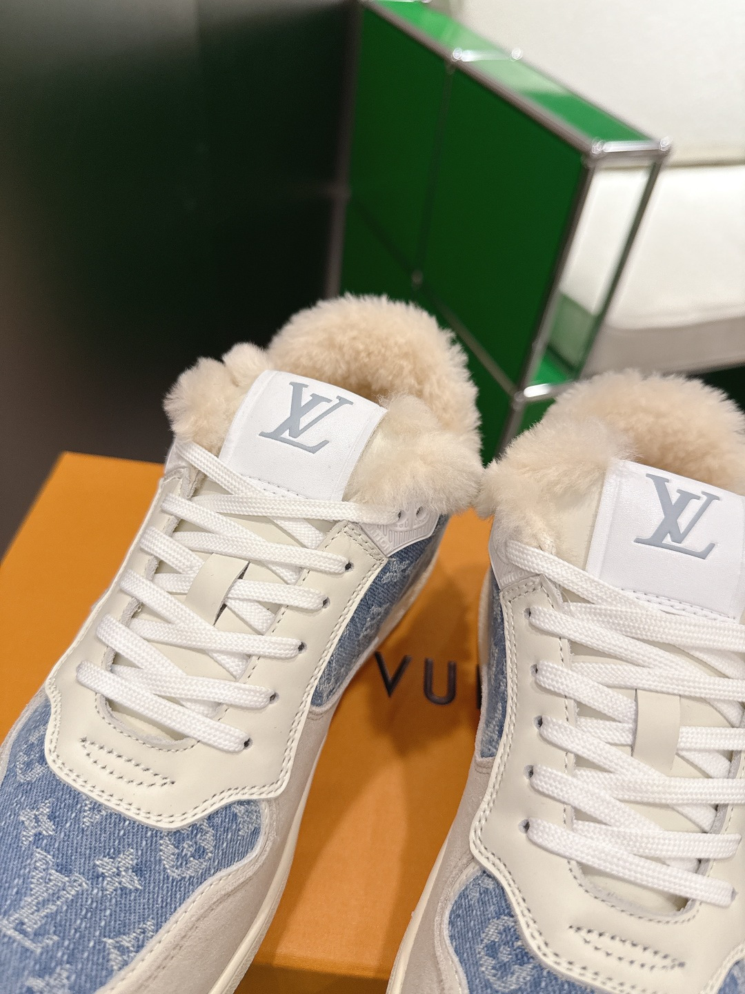Louis Vuitton Monogram Denim Shearling-Lined Sneakers
