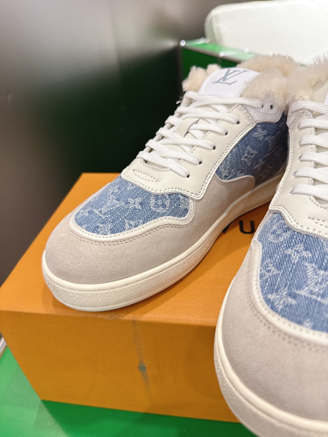 Louis Vuitton Monogram Denim Shearling-Lined Sneakers