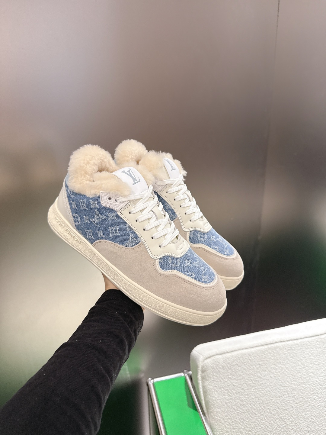 Louis Vuitton Monogram Denim Shearling-Lined Sneakers