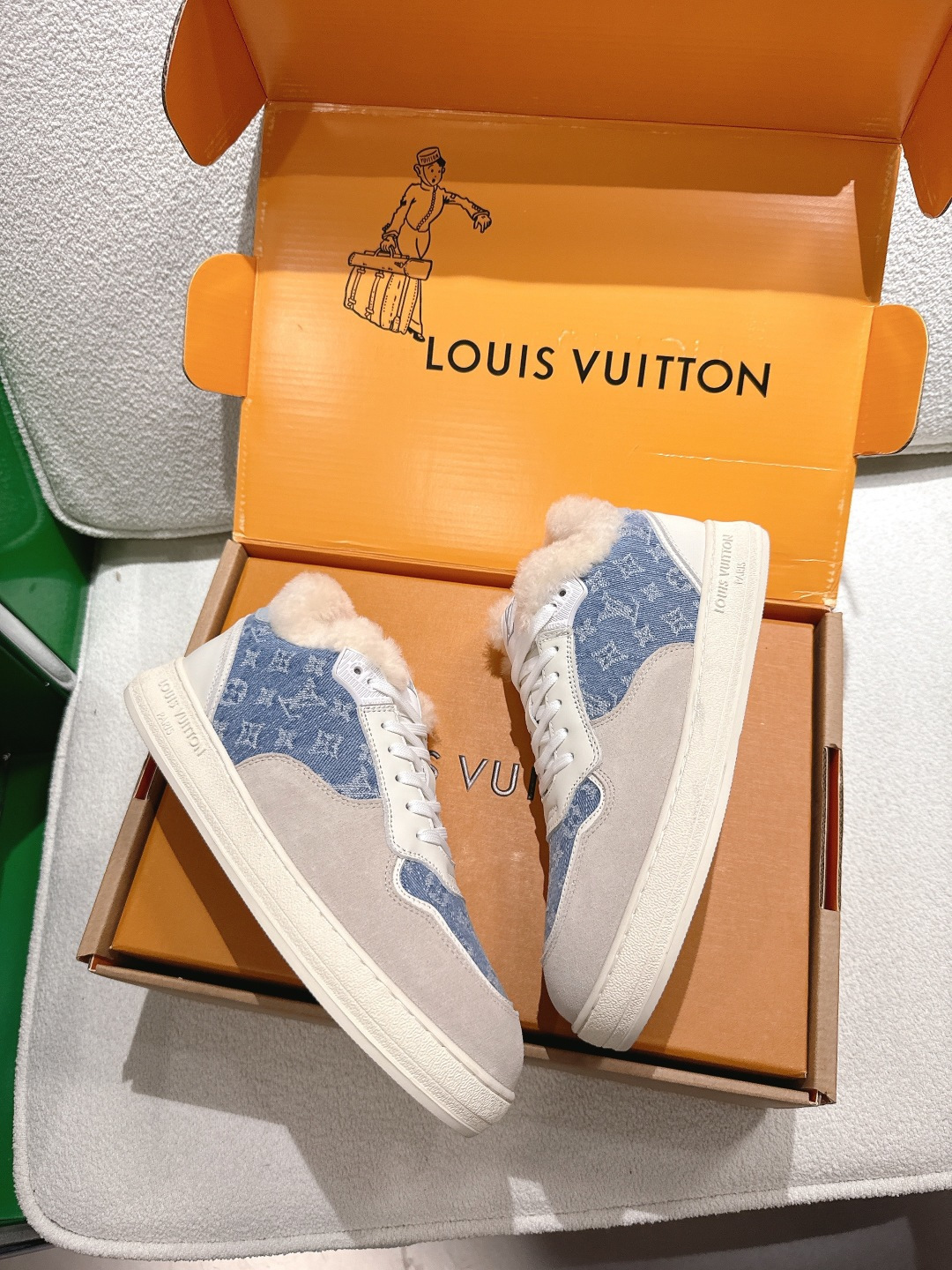 Louis Vuitton Monogram Denim Shearling-Lined Sneakers