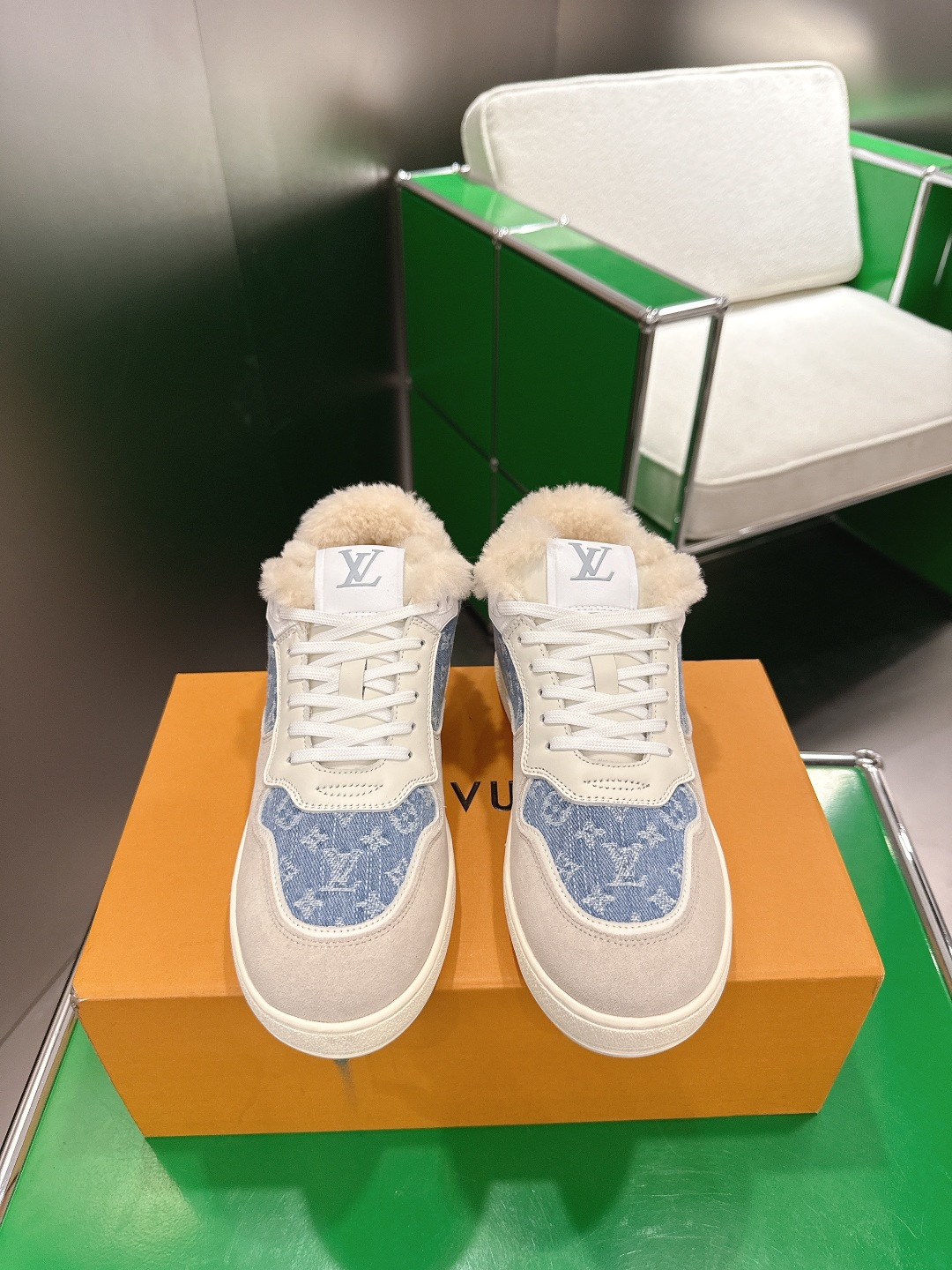 Louis Vuitton Monogram Denim Shearling-Lined Sneakers