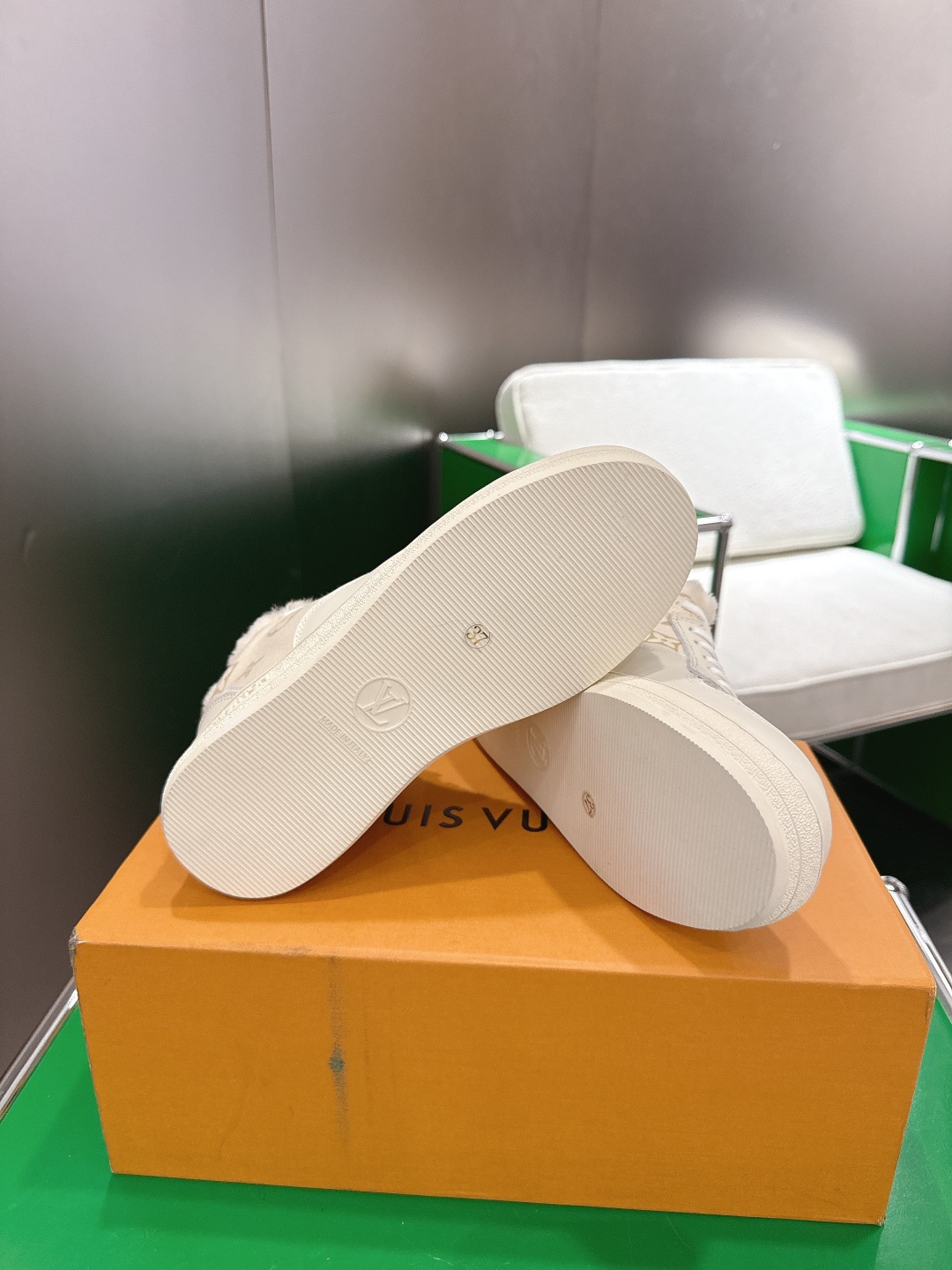 Louis Vuitton Monogram Shearling-Lined Sneakers - Beige & Cream