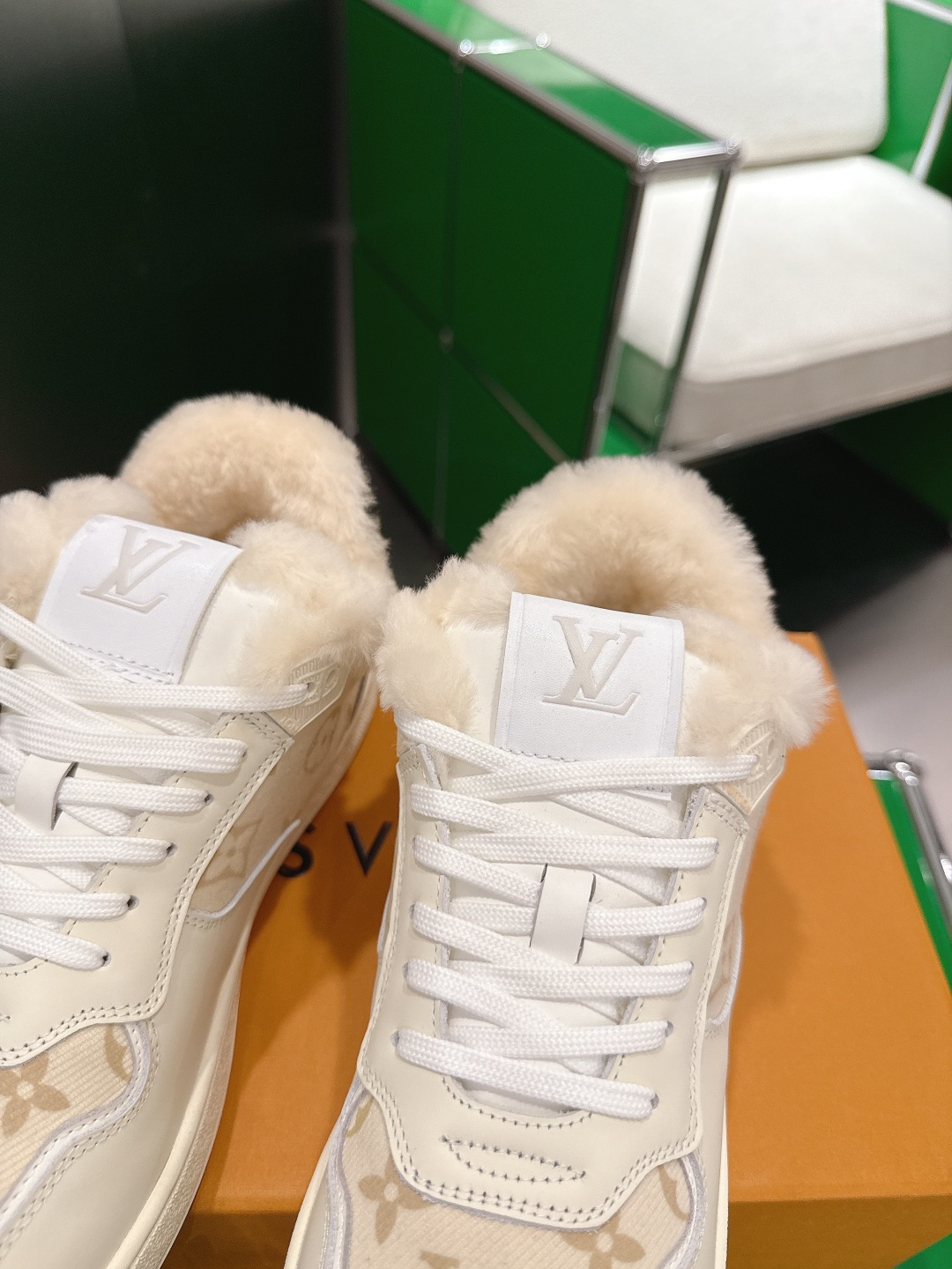 Louis Vuitton Monogram Shearling-Lined Sneakers - Beige & Cream