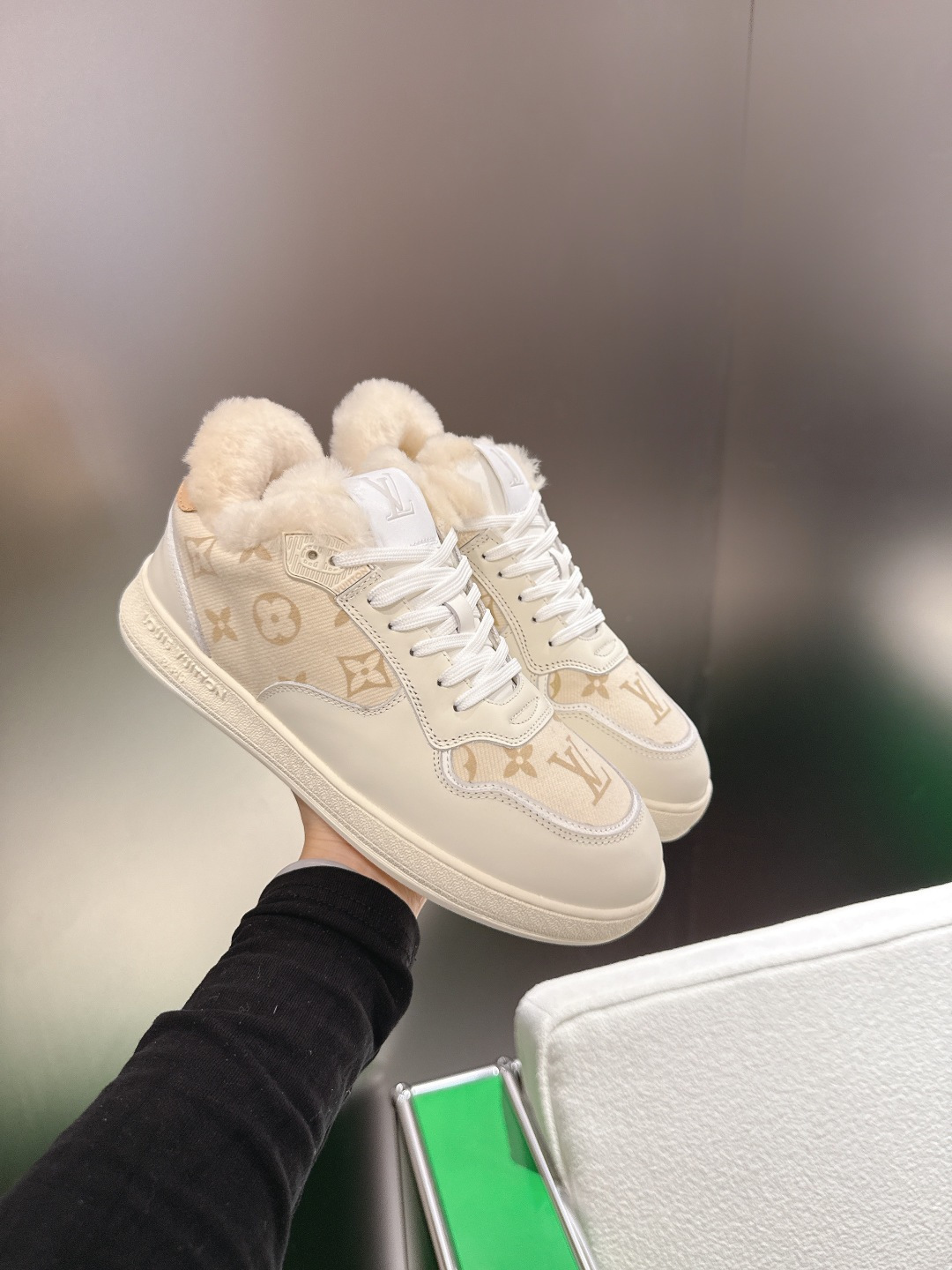 Louis Vuitton Monogram Shearling-Lined Sneakers - Beige & Cream