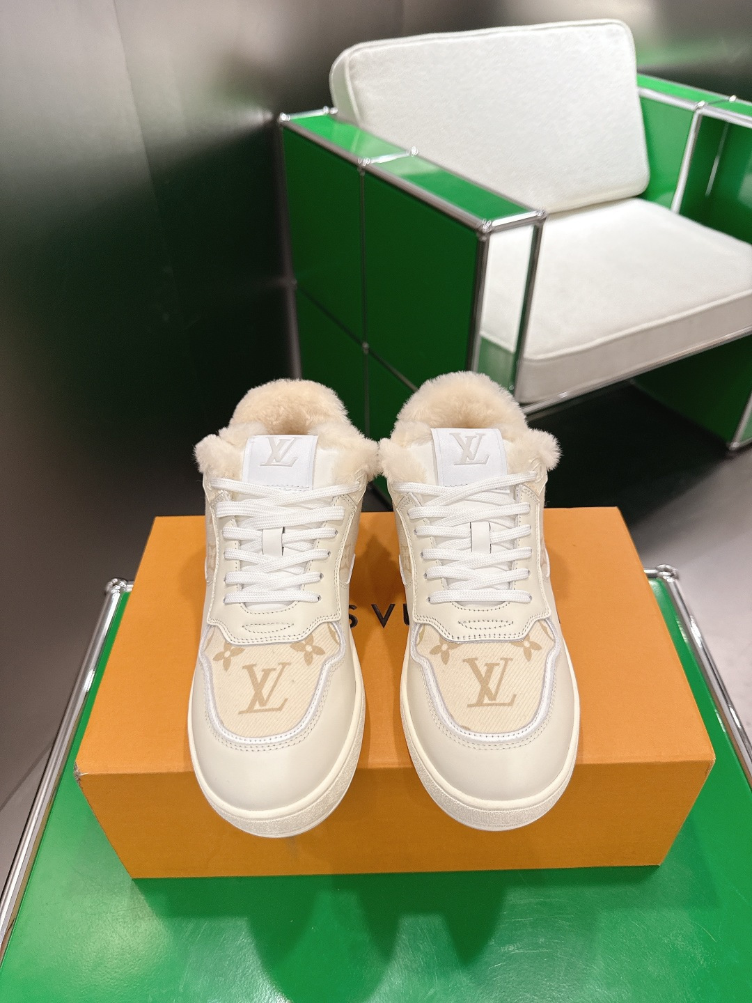 Louis Vuitton Monogram Shearling-Lined Sneakers – Beige & Cream