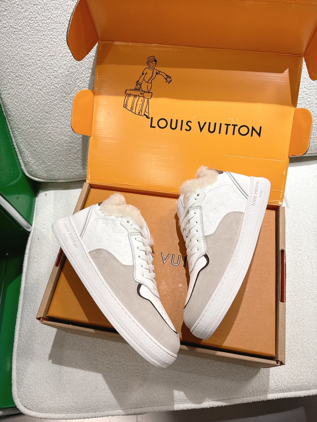 Louis Vuitton LV Trainer Sneaker with Shearling Lining - White