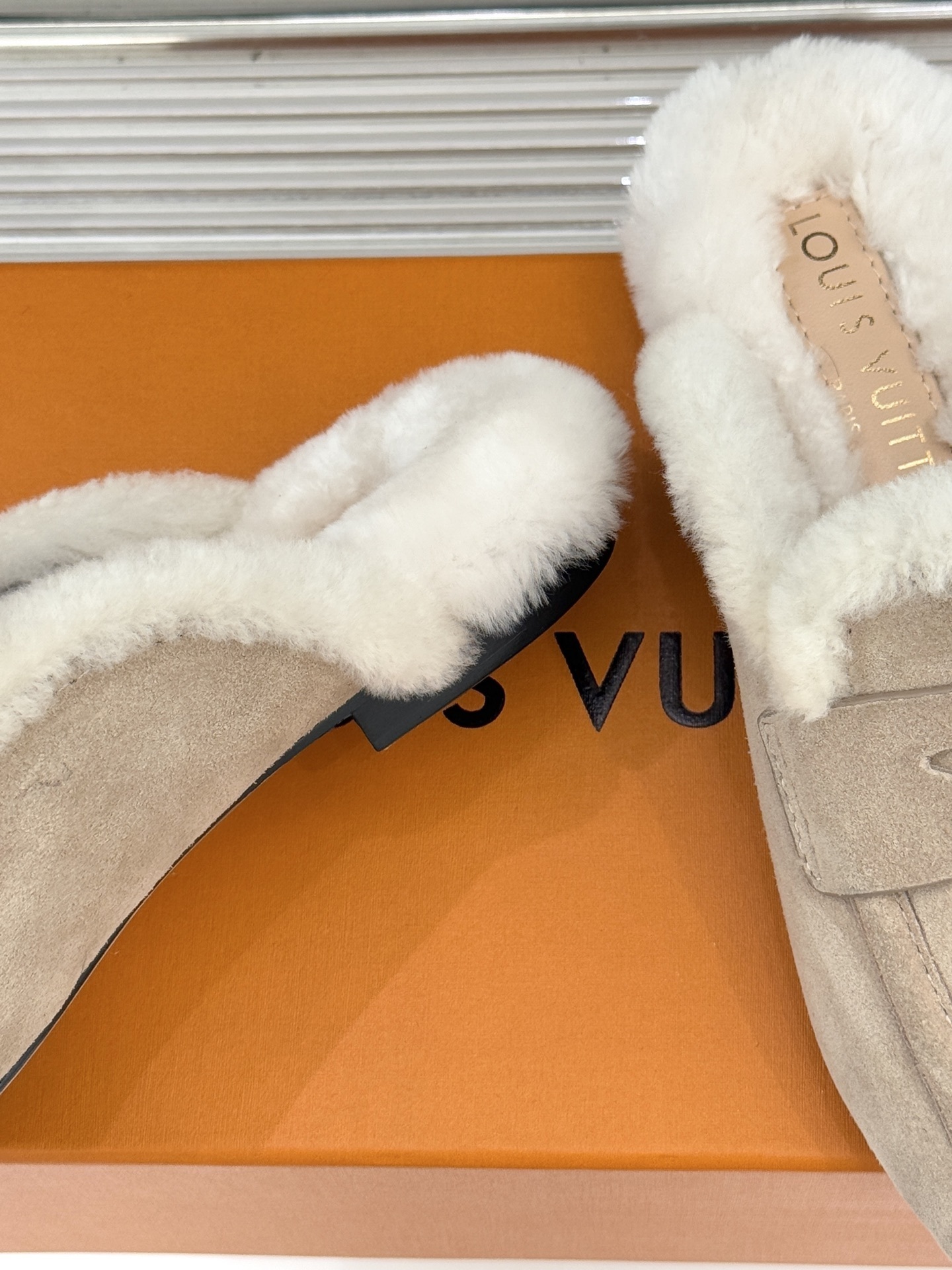 Luxury Women's Beige Suede Fur Loafers - LV Shearling Mules