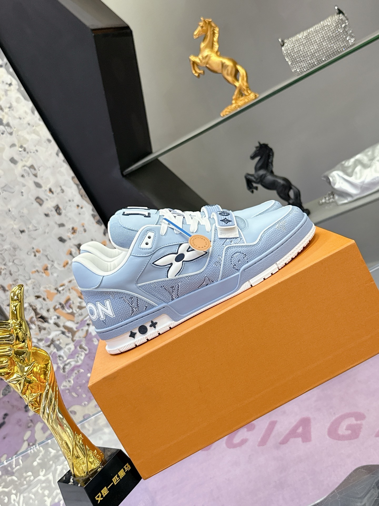 Louis Vuitton LV Skate Sneaker Light Blue Monogram Mesh Luxury Shoes
