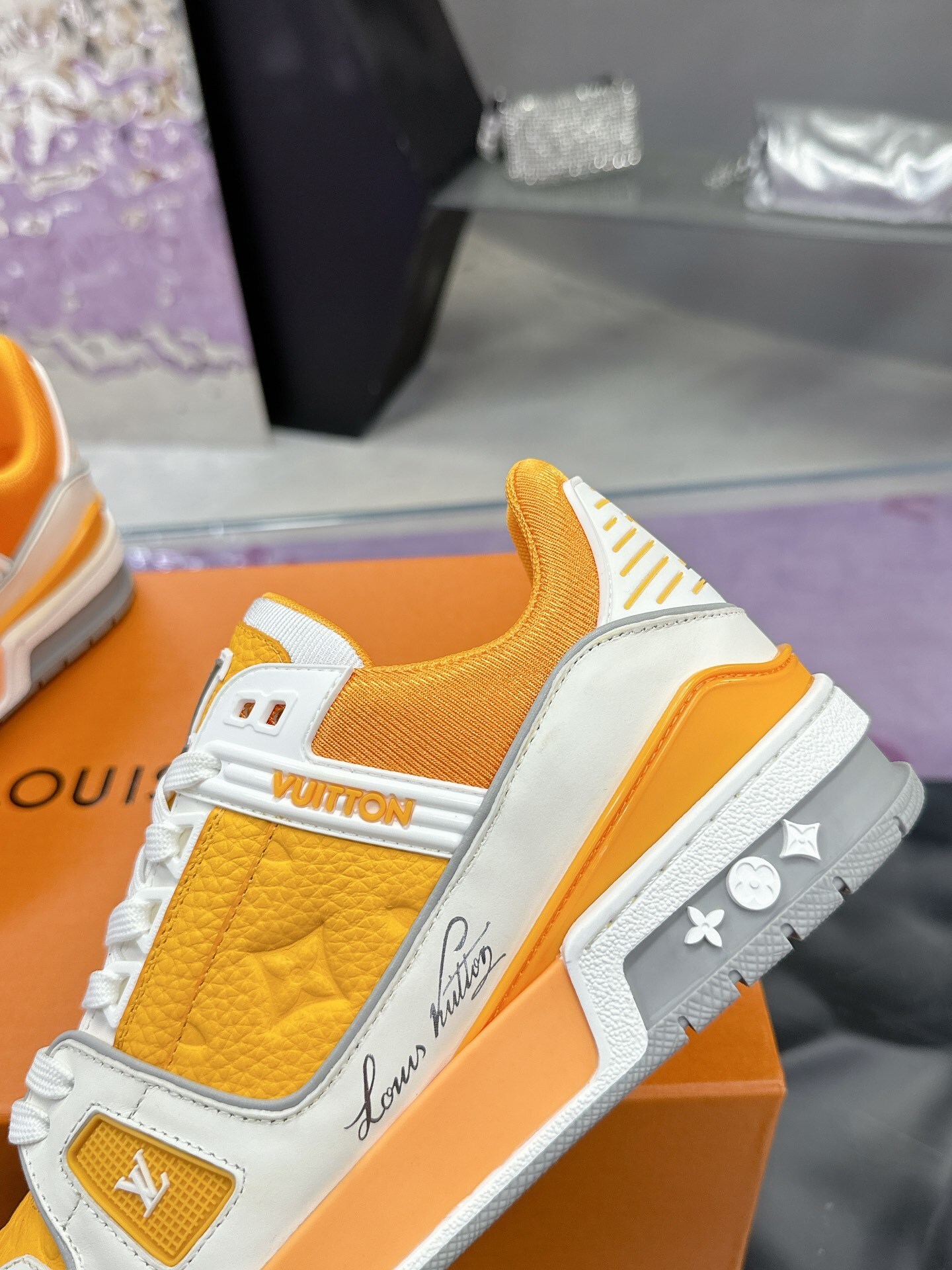 Louis Vuitton LV Trainer Sneaker Orange White Monogram Luxury Shoes