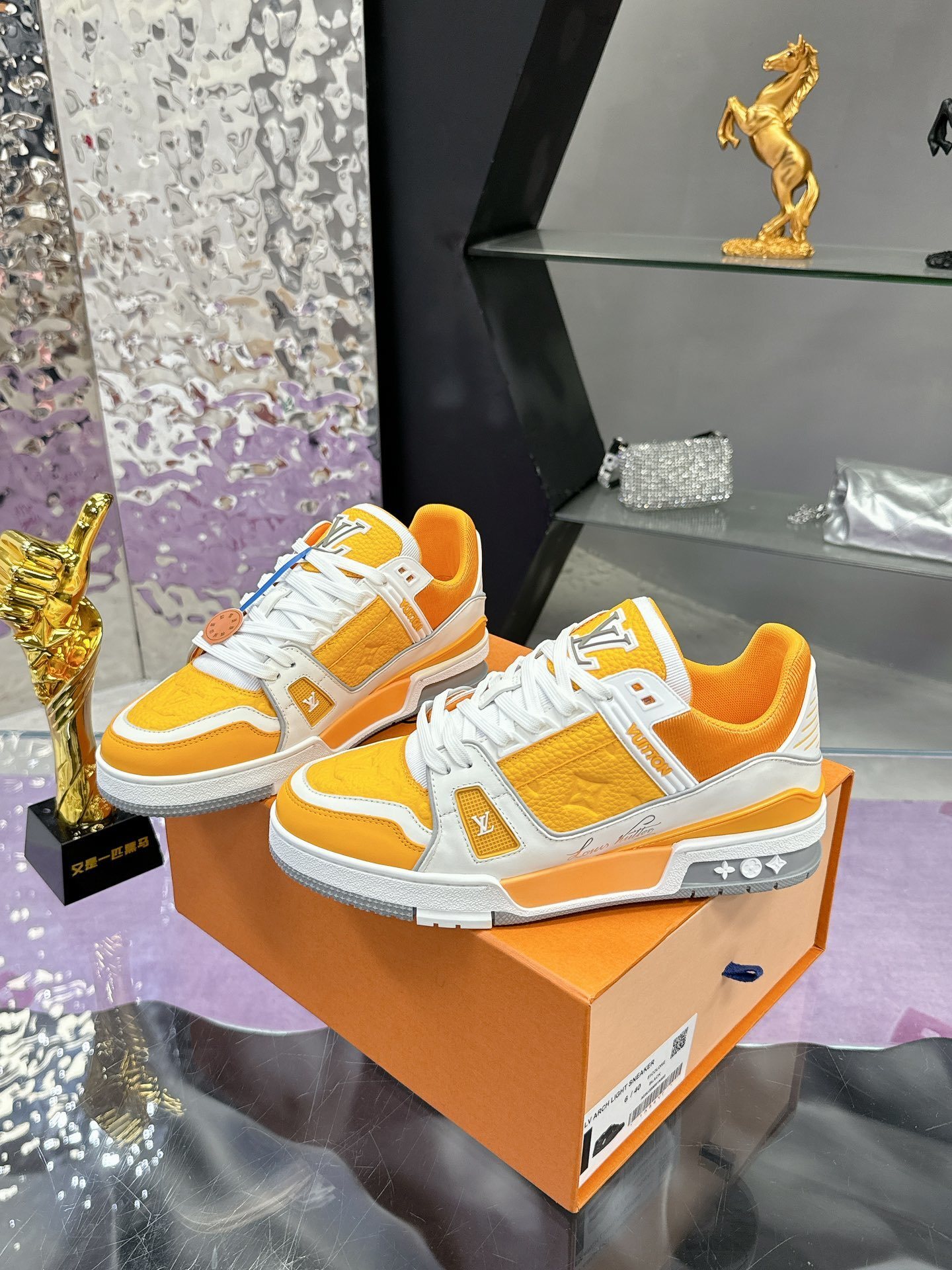 Louis Vuitton LV Trainer Sneaker Orange White Monogram Luxury Shoes