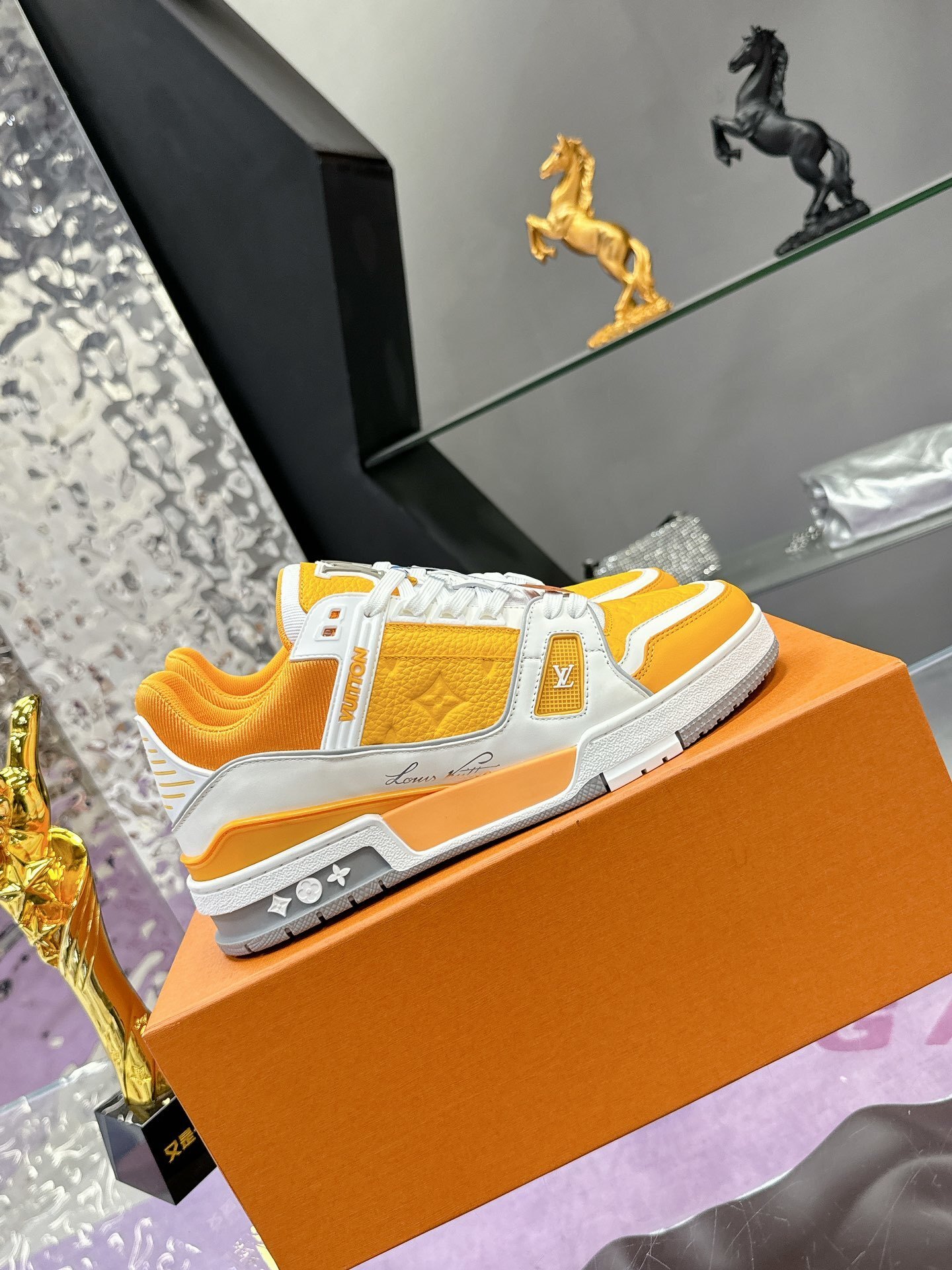 Louis Vuitton LV Trainer Sneaker Orange White Monogram Luxury Shoes