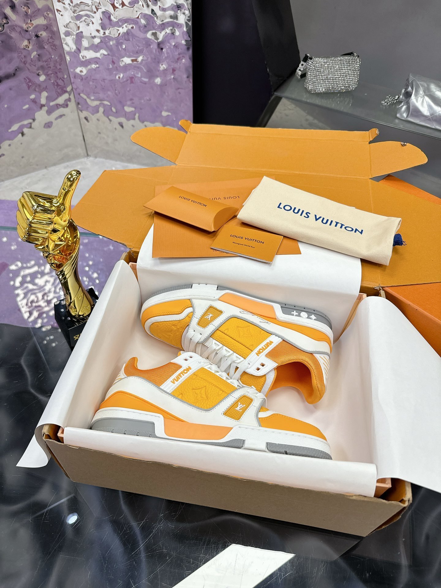 Louis Vuitton LV Trainer Sneaker Orange White Monogram Luxury Shoes