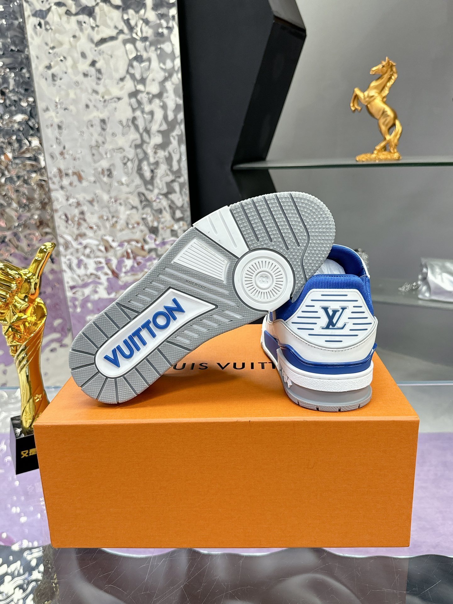 Louis Vuitton Trainer Sneaker - Blue & White Monogram Leather