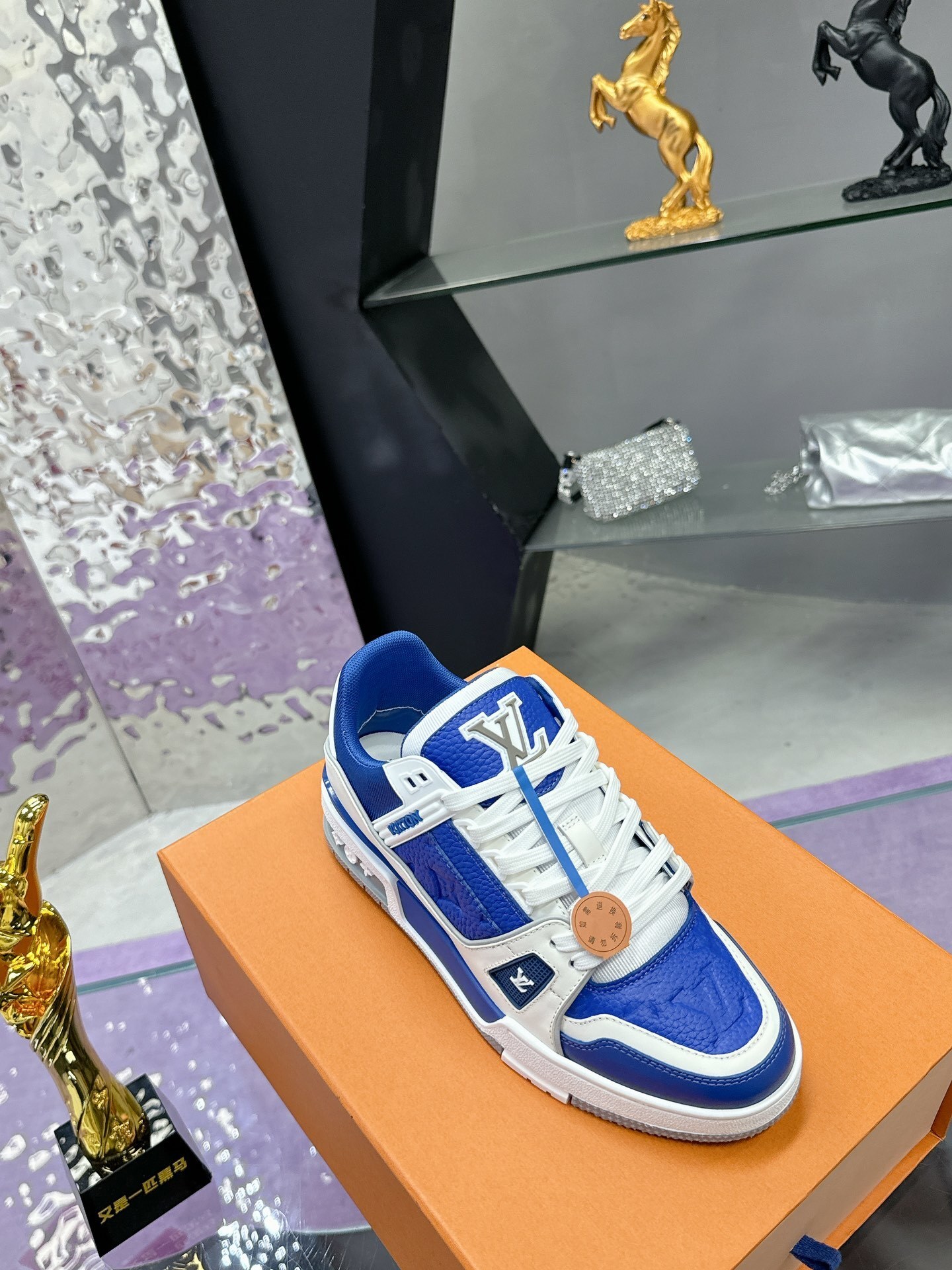 Louis Vuitton Trainer Sneaker - Blue & White Monogram Leather