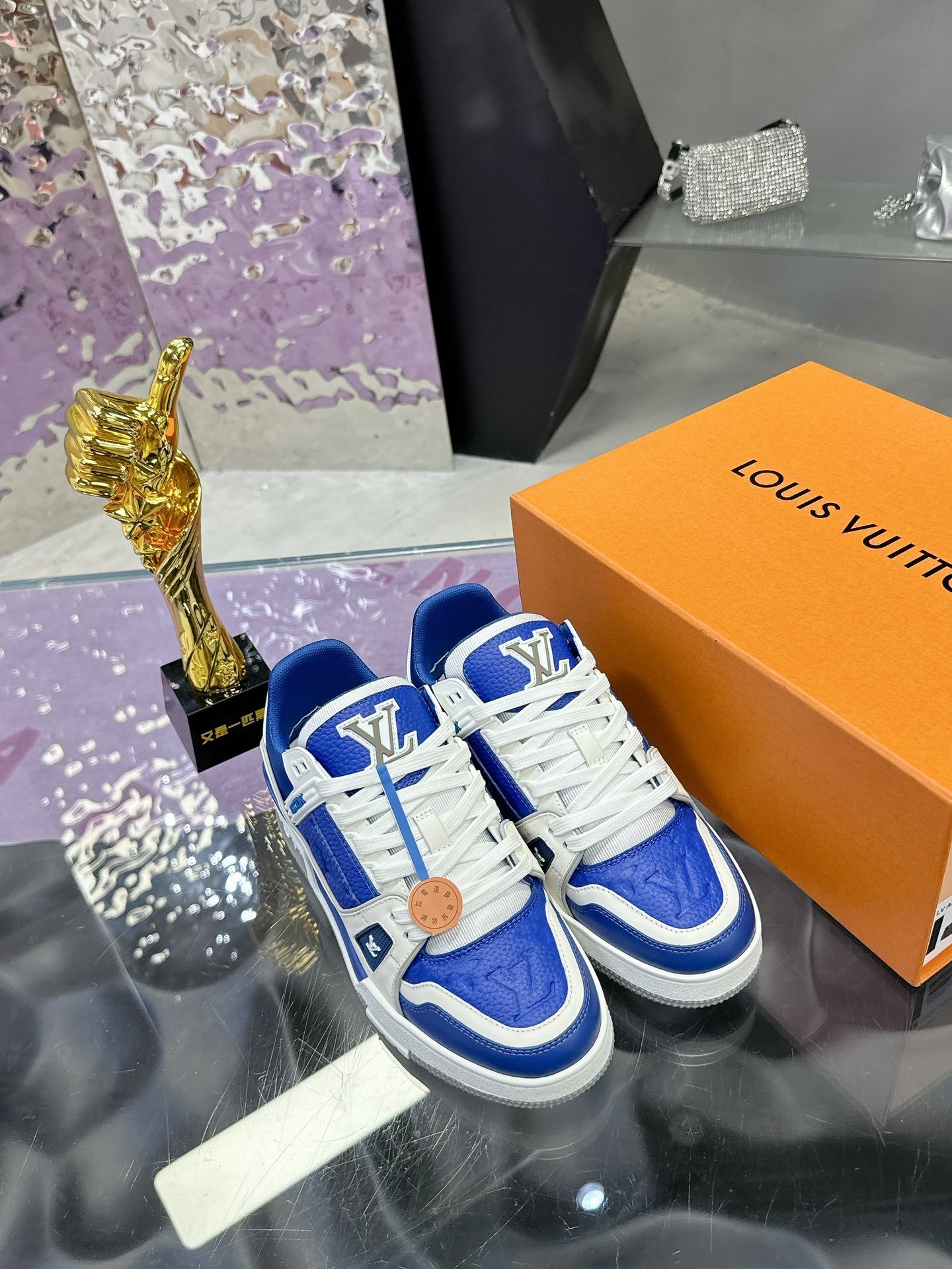 Louis Vuitton Trainer Sneaker - Blue & White Monogram Leather