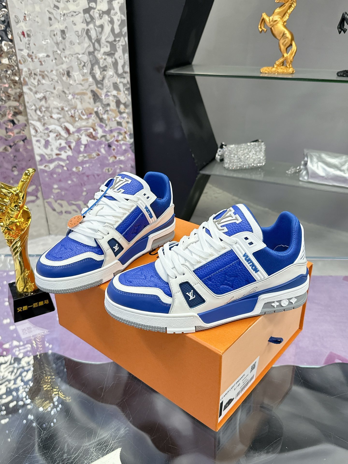 Louis Vuitton Trainer Sneaker - Blue & White Monogram Leather