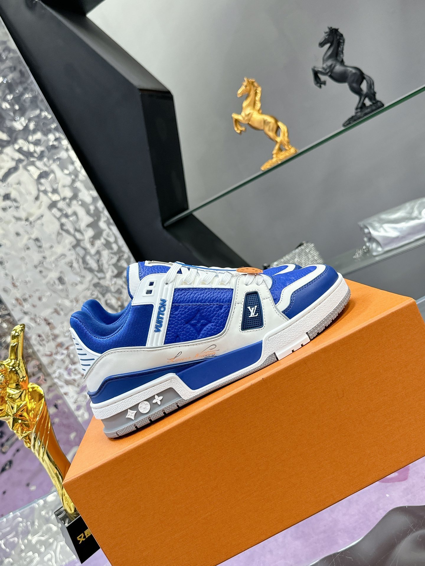 Louis Vuitton Trainer Sneaker - Blue & White Monogram Leather