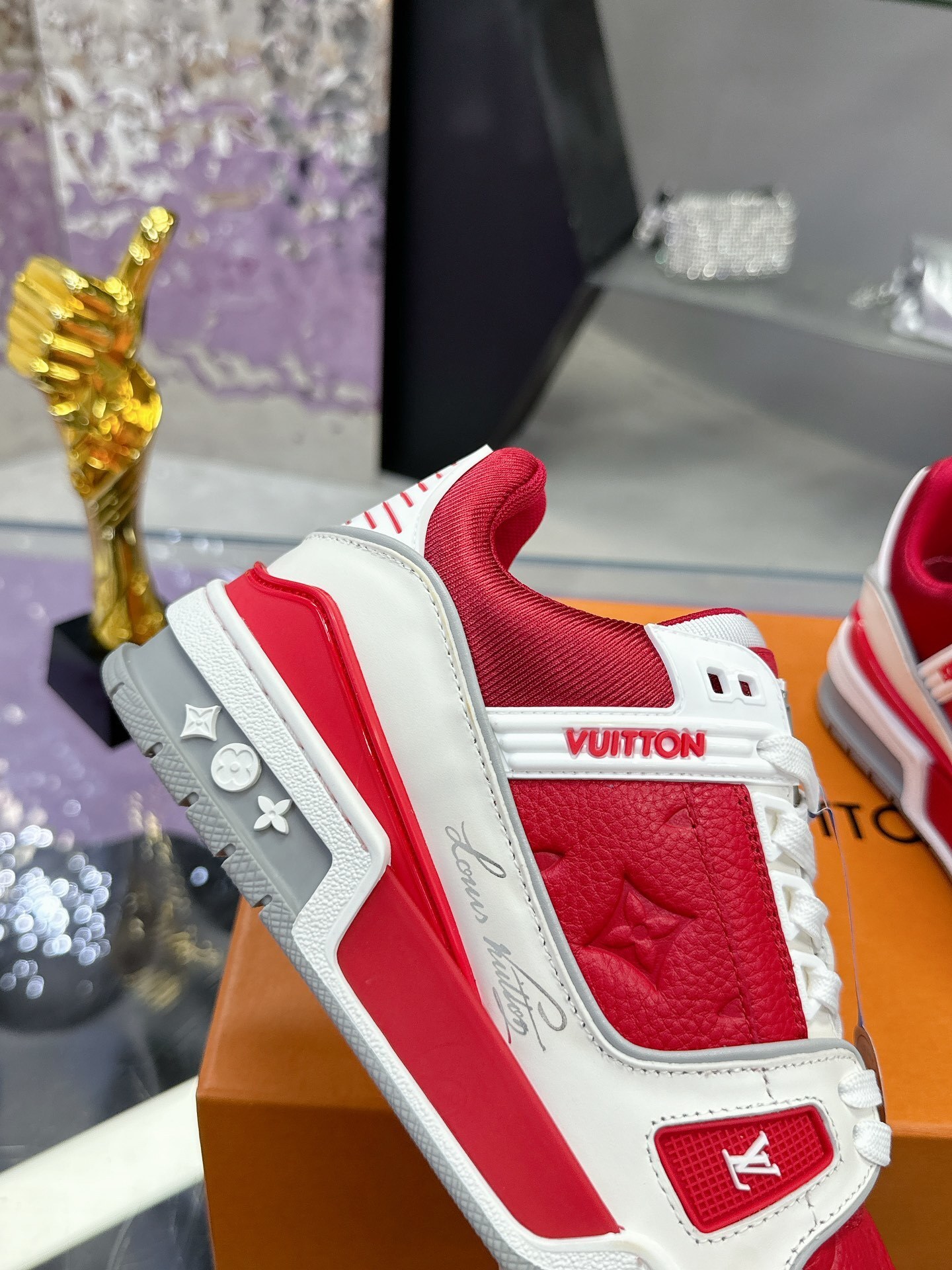 Louis Vuitton Trainer Sneakers Red White Grained Leather