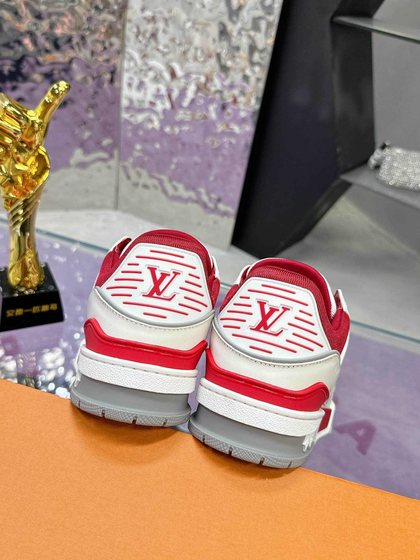 Louis Vuitton Trainer Sneakers Red White Grained Leather
