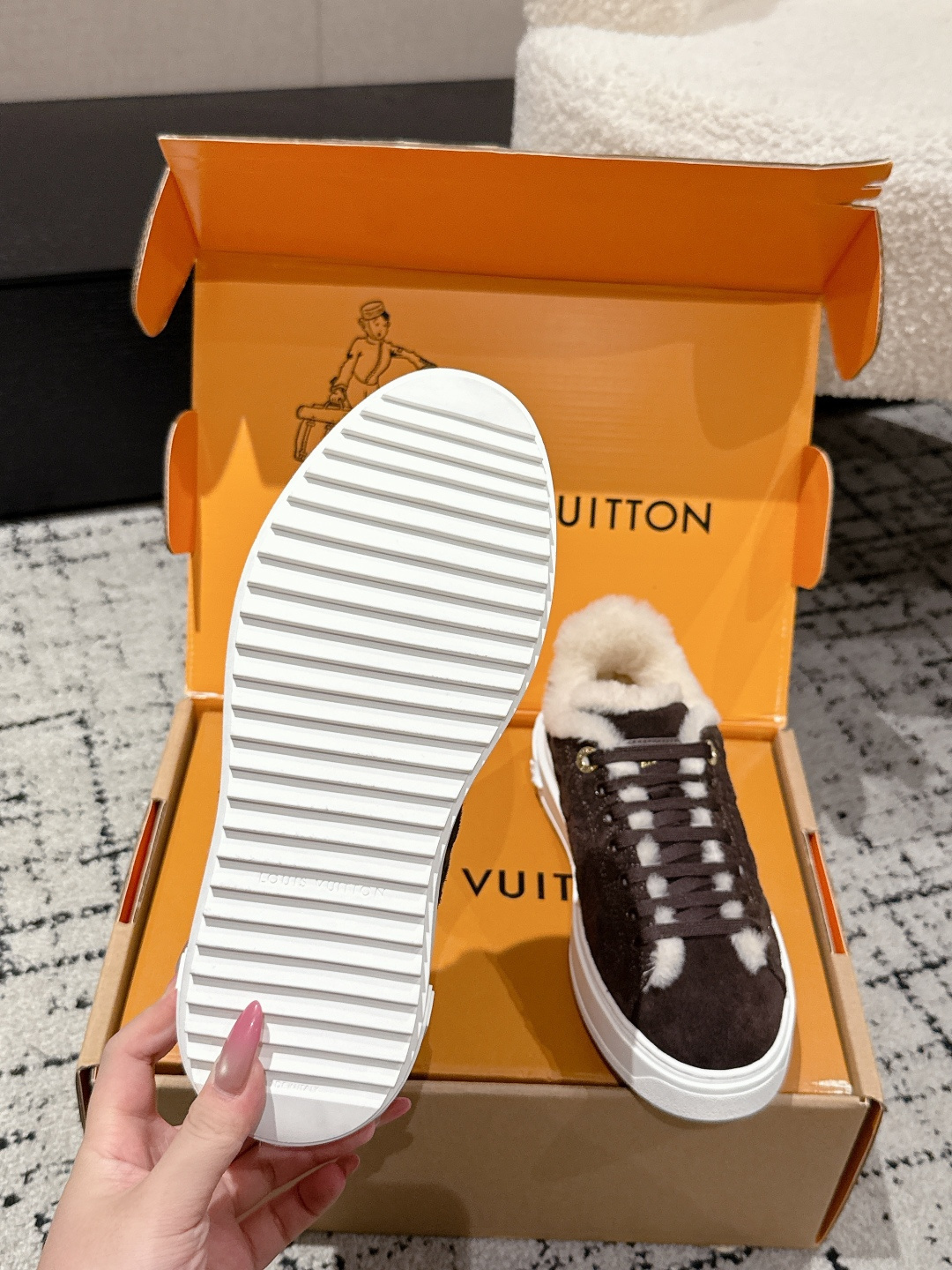 Louis Vuitton Time Out Shearling Sneaker - Brown Monogram