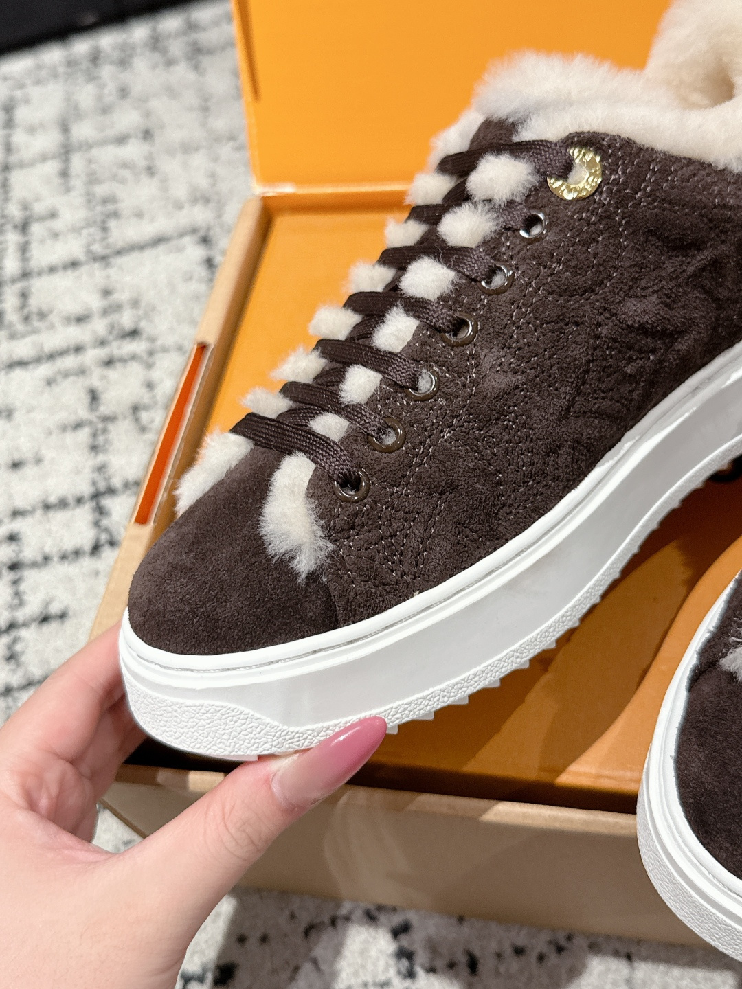 Louis Vuitton Time Out Shearling Sneaker - Brown Monogram