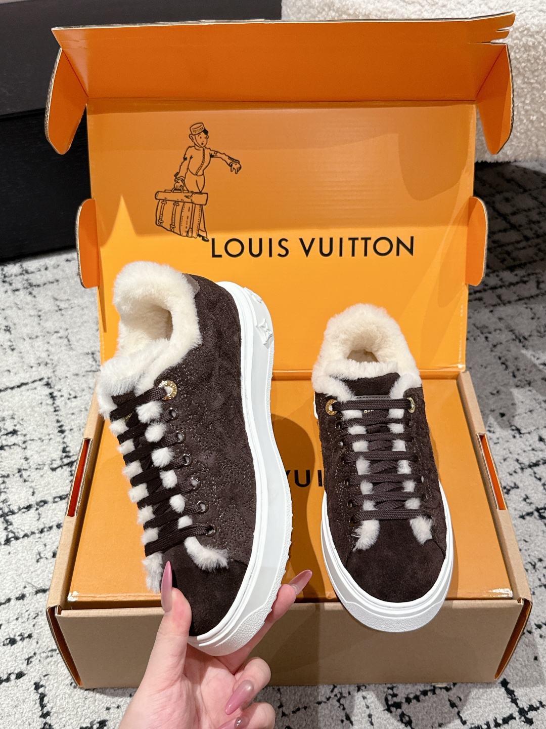 Louis Vuitton Time Out Shearling Sneaker - Brown Monogram