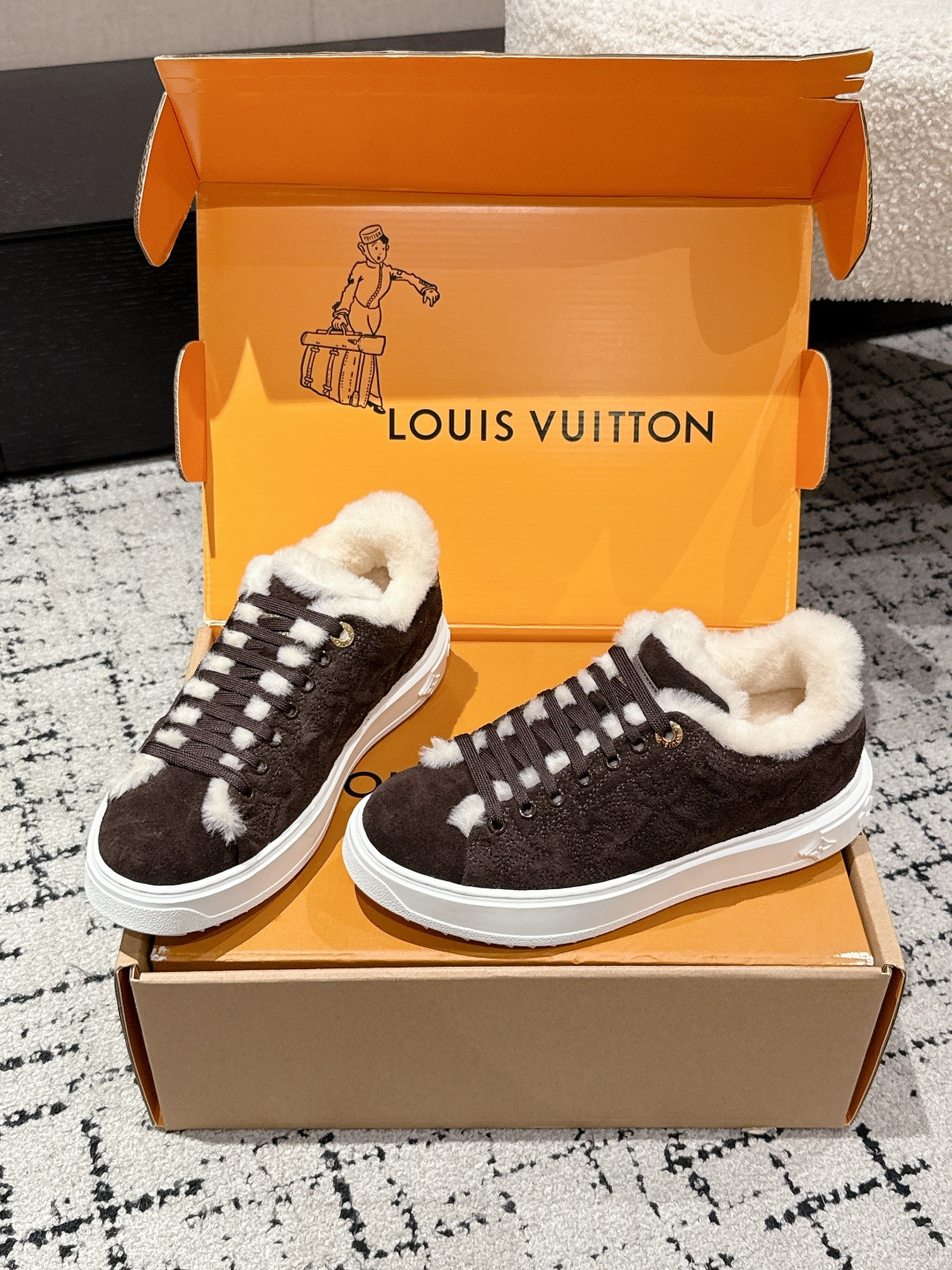 Louis Vuitton Time Out Shearling Sneaker - Brown Monogram