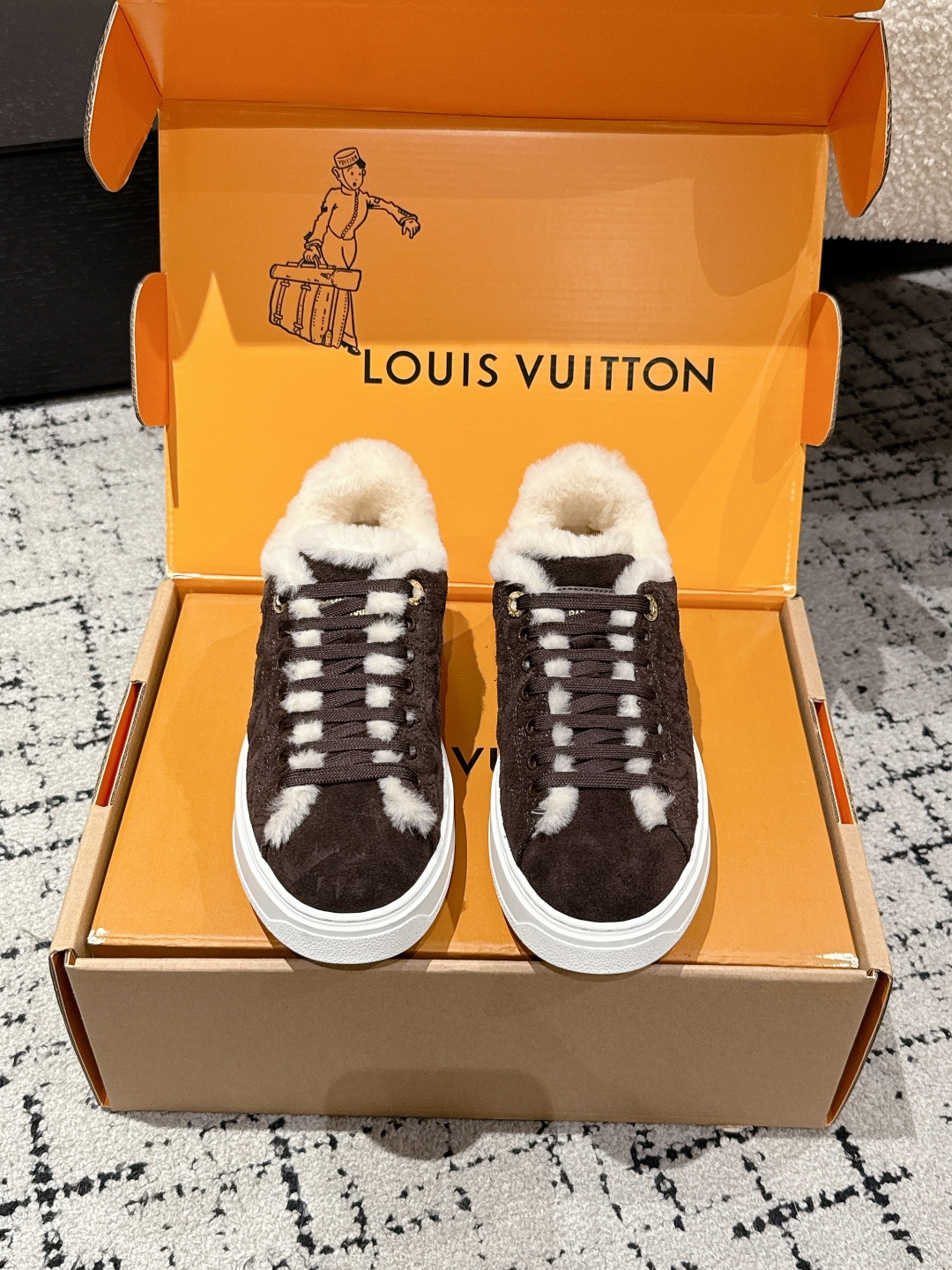 Louis Vuitton Time Out Shearling Sneaker – Brown Monogram
