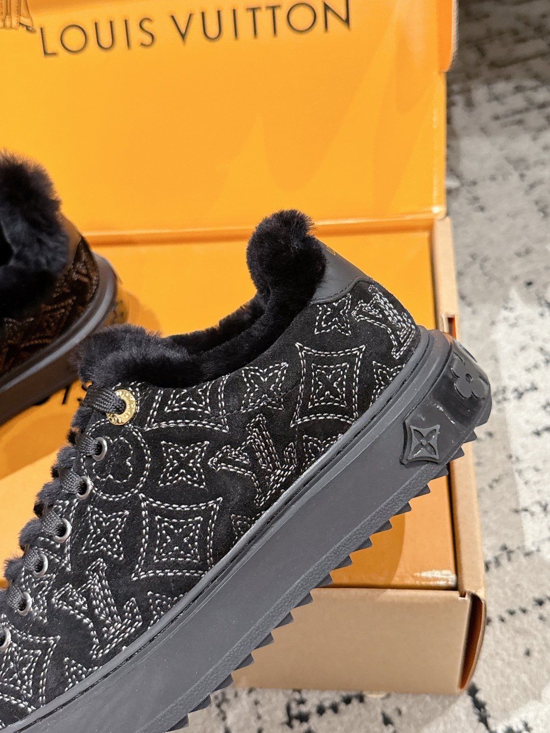 Louis Vuitton Black Monogram Shearling-Lined Sneakers