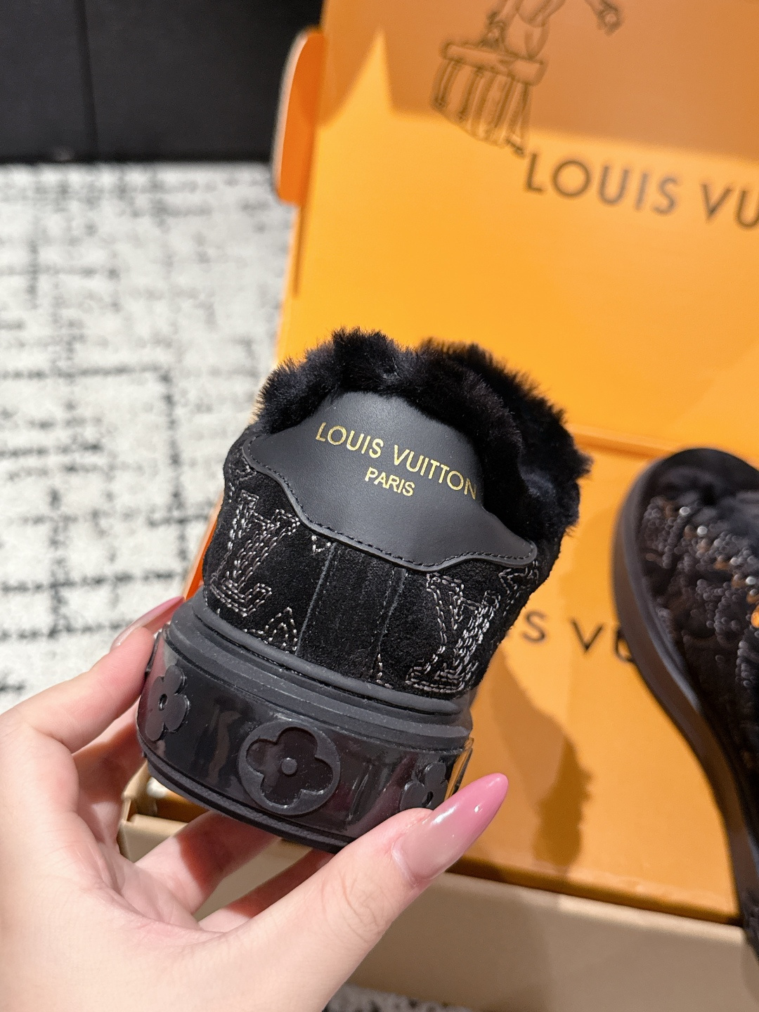 Louis Vuitton Black Monogram Shearling-Lined Sneakers