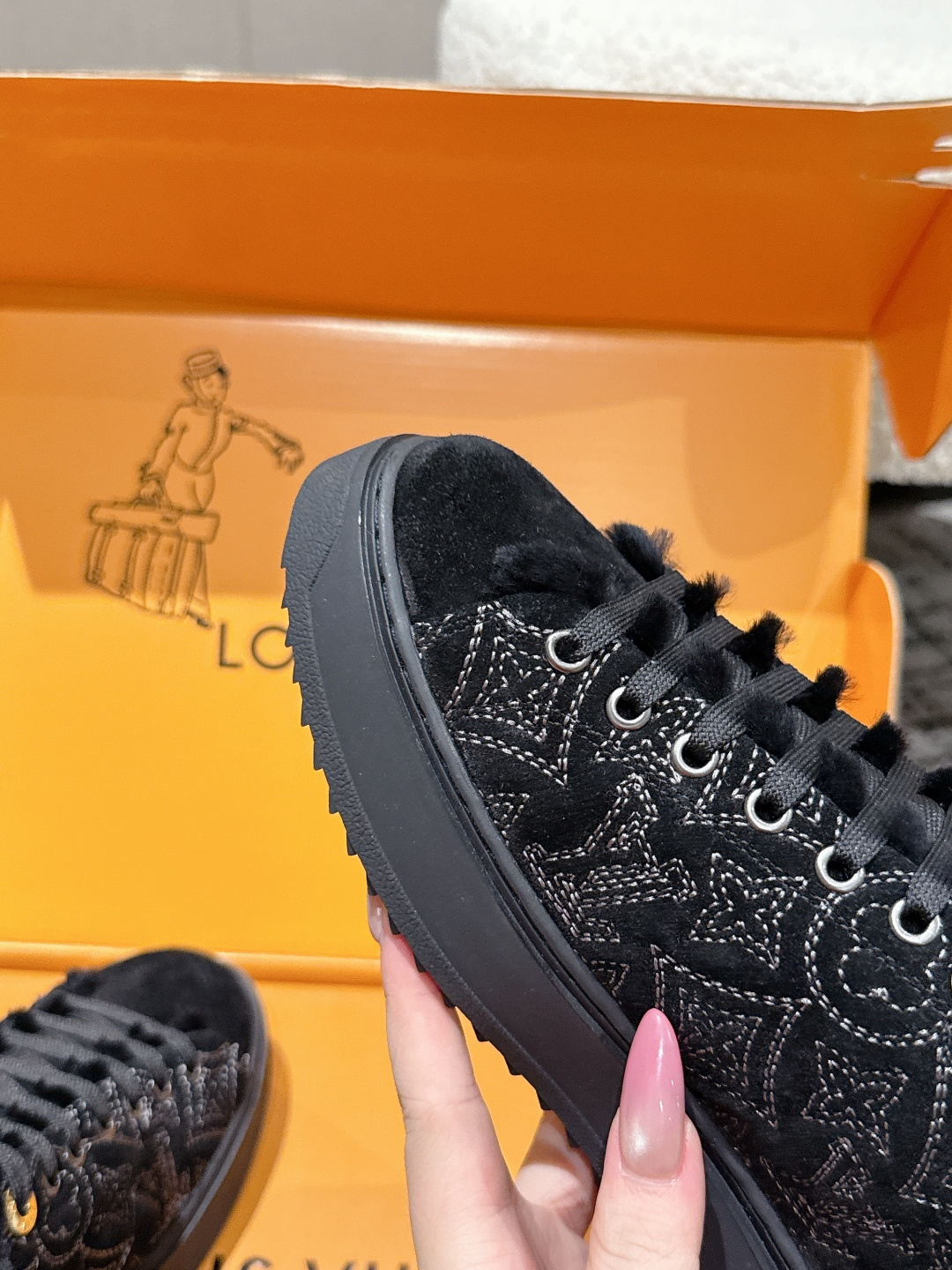 Louis Vuitton Black Monogram Shearling-Lined Sneakers