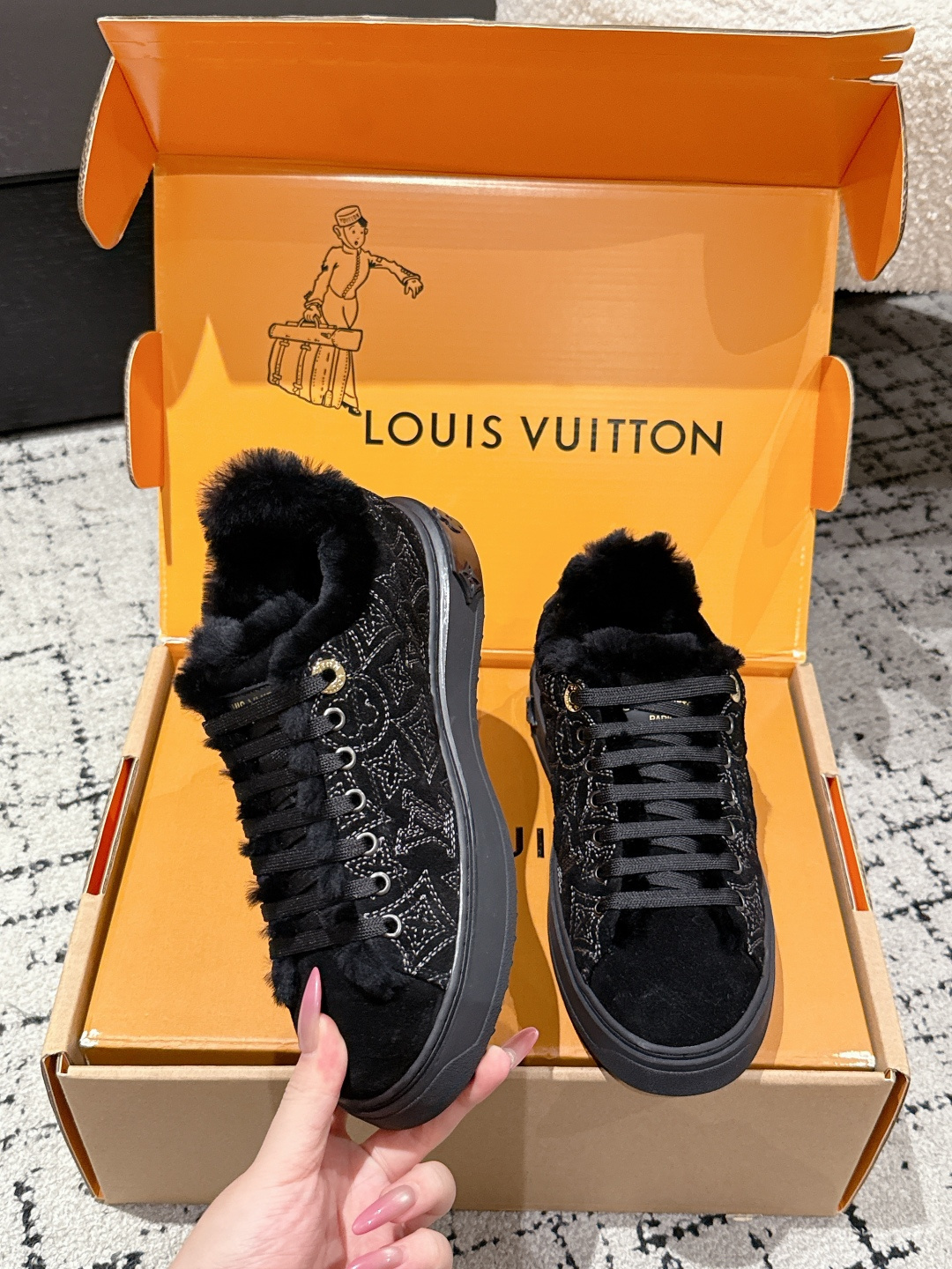 Louis Vuitton Black Monogram Shearling-Lined Sneakers