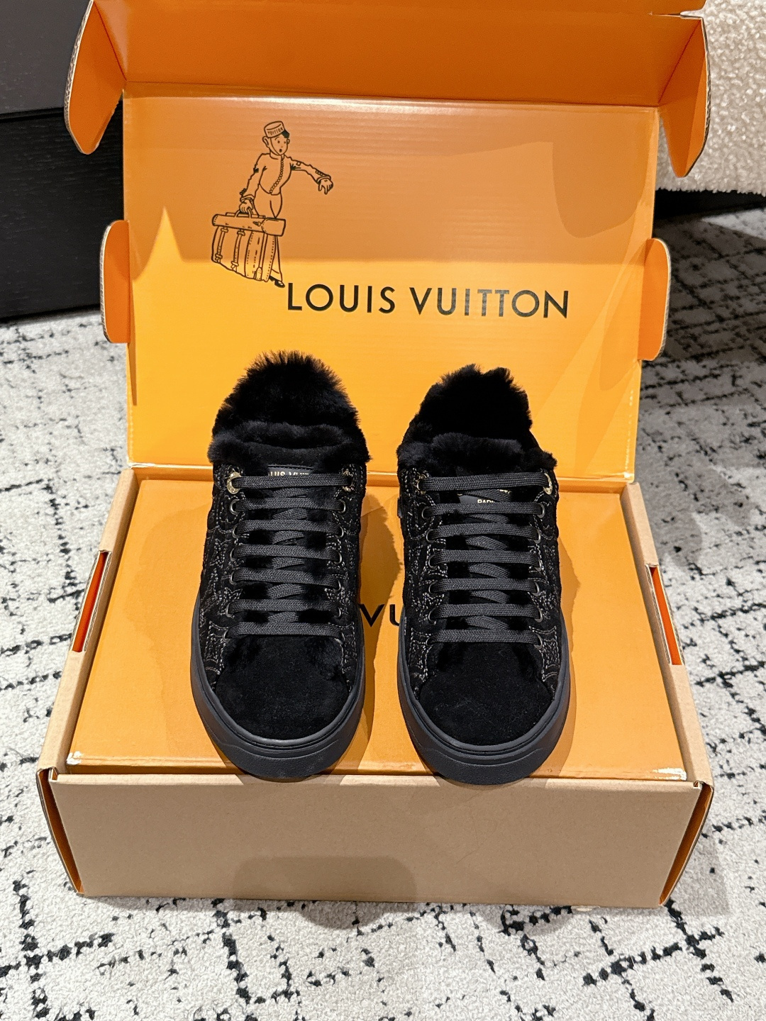 Louis Vuitton Black Monogram Shearling-Lined Sneakers