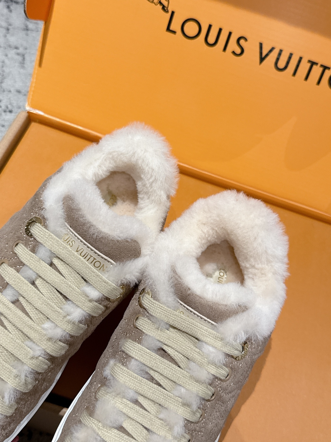Louis Vuitton Shearling-Lined Monogram Suede Sneakers