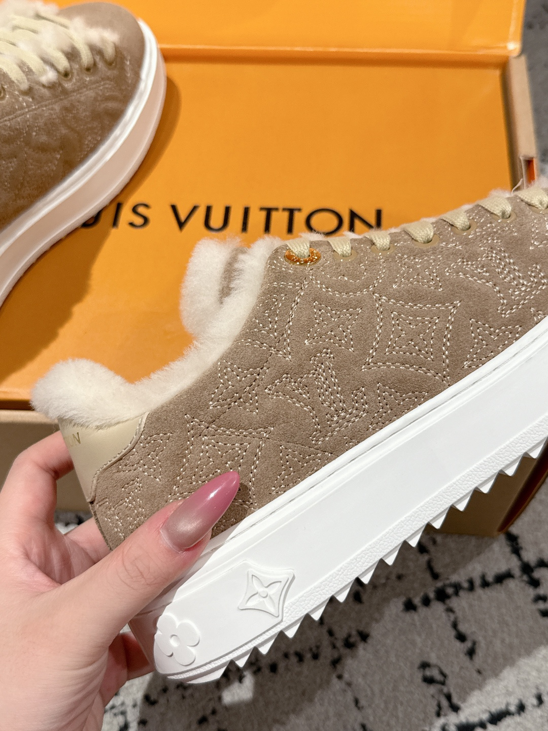 Louis Vuitton Shearling-Lined Monogram Suede Sneakers