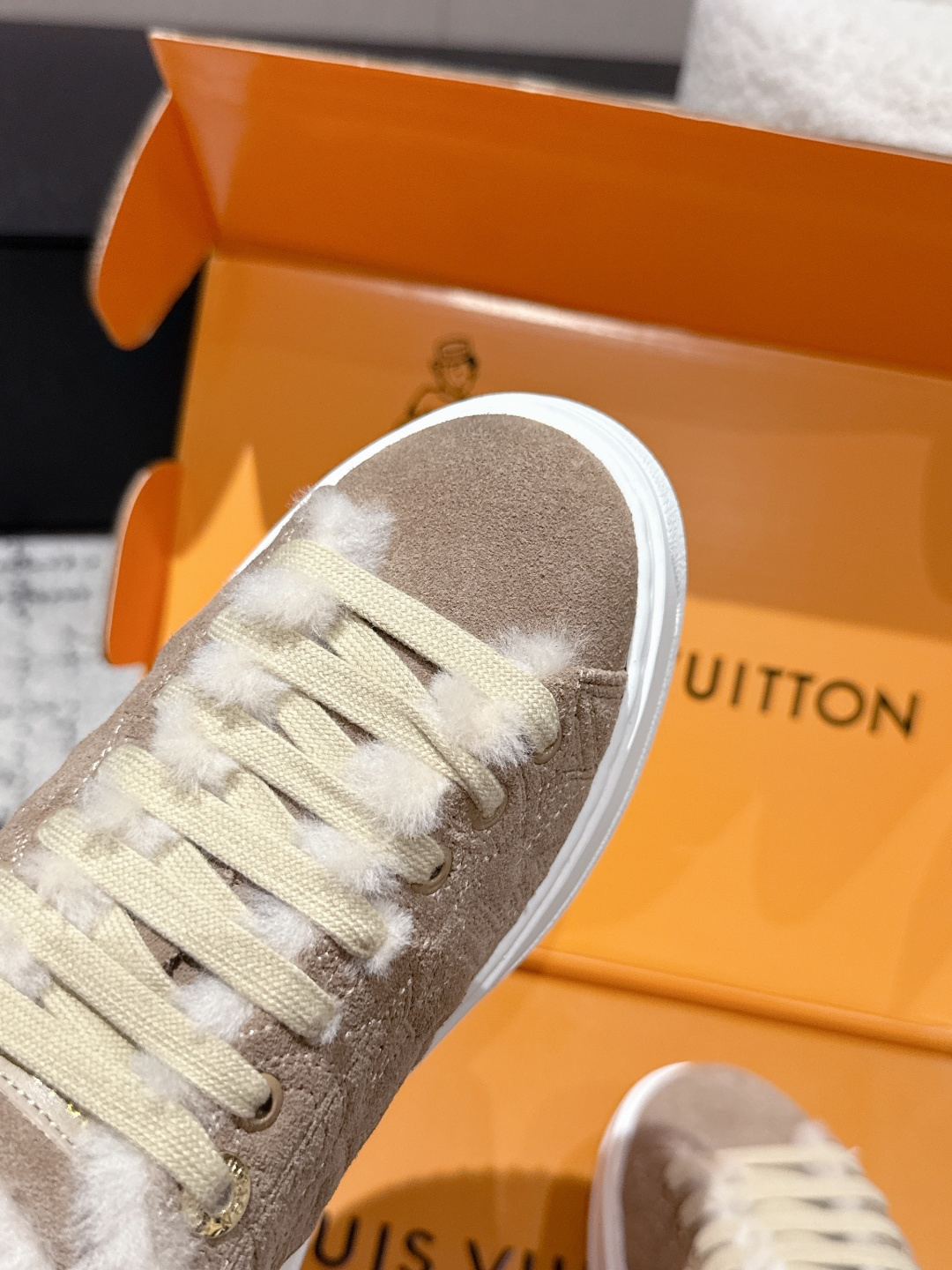 Louis Vuitton Shearling-Lined Monogram Suede Sneakers