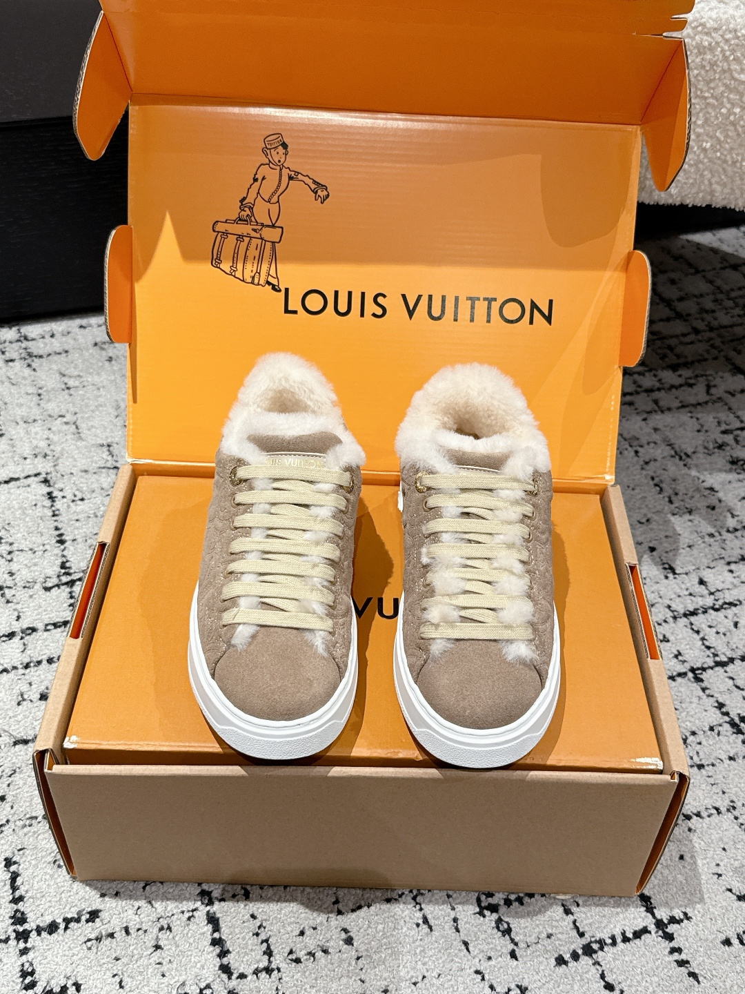 Louis Vuitton Shearling-Lined Monogram Suede Sneakers