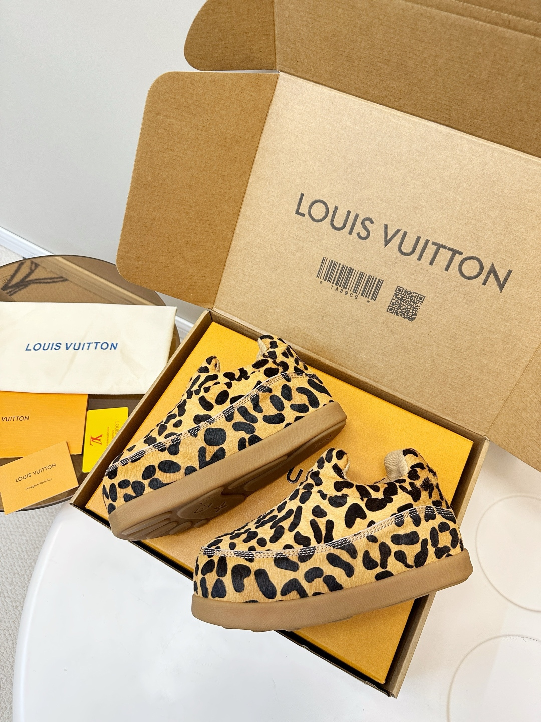 Louis Vuitton Leopard Print Calf Hair Slip-On Loafers