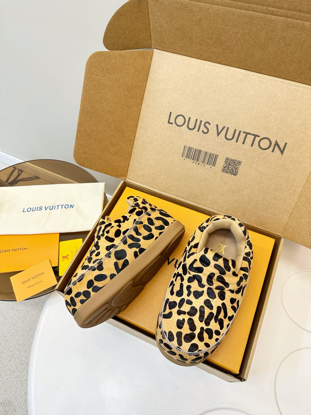 Louis Vuitton Leopard Print Calf Hair Slip-On Loafers