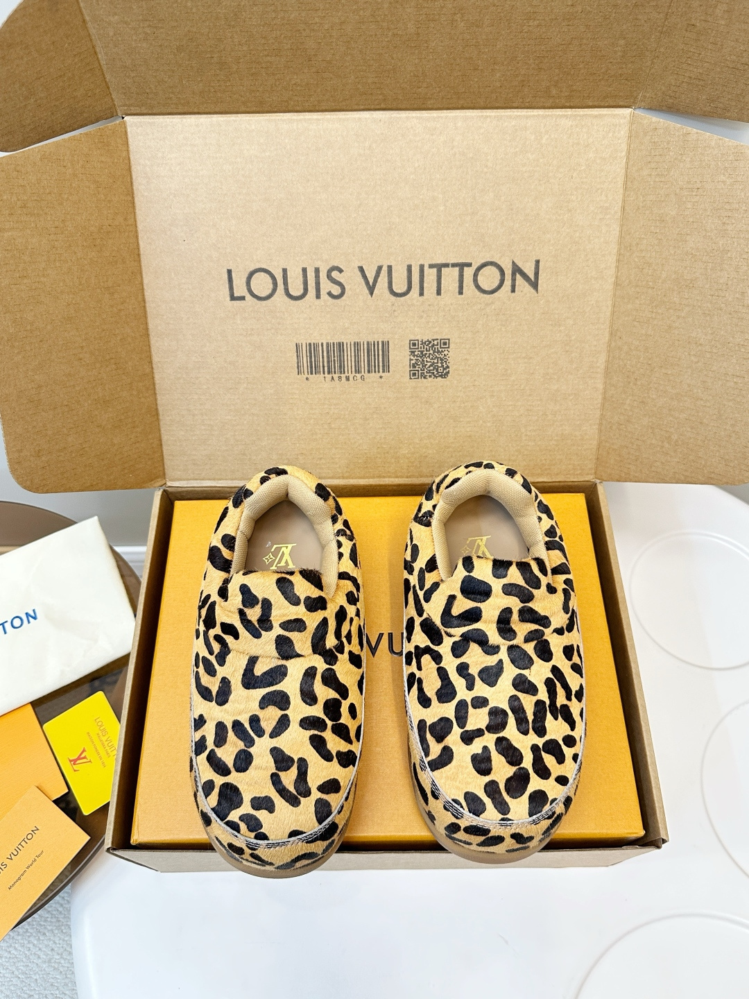 Louis Vuitton Leopard Print Calf Hair Slip-On Loafers