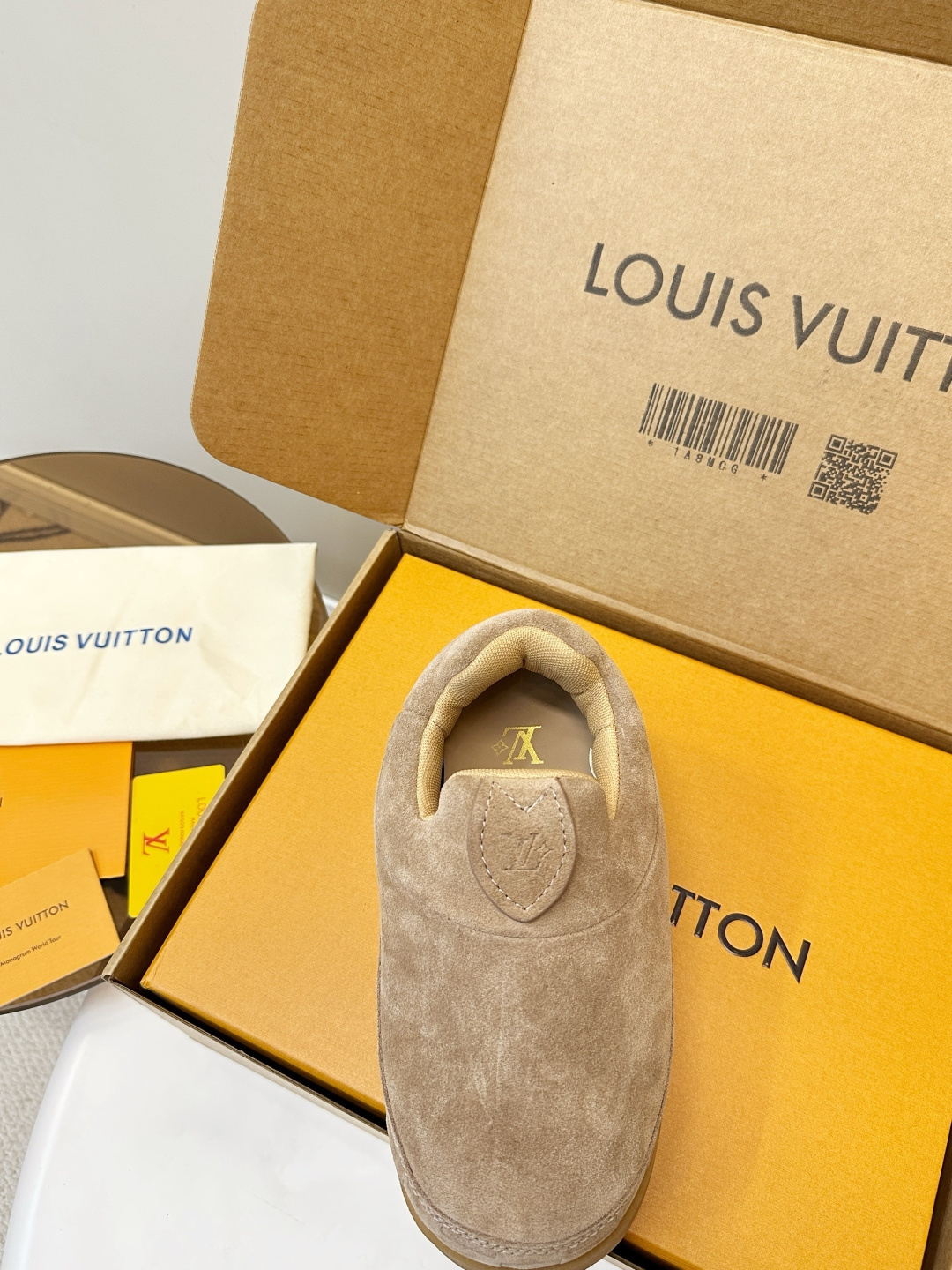 Louis Vuitton Men's Beige Suede Luxury Slip-On Slippers