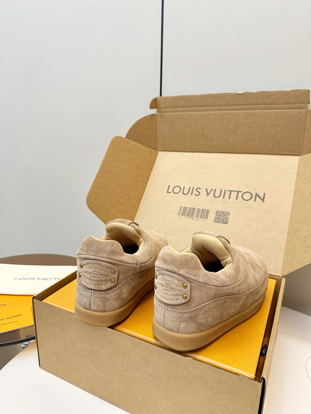 Louis Vuitton Men's Beige Suede Luxury Slip-On Slippers