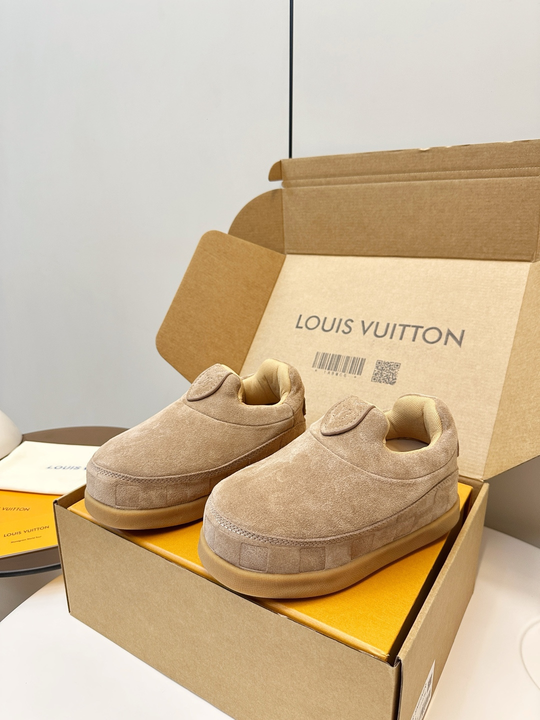 Louis Vuitton Men's Beige Suede Luxury Slip-On Slippers