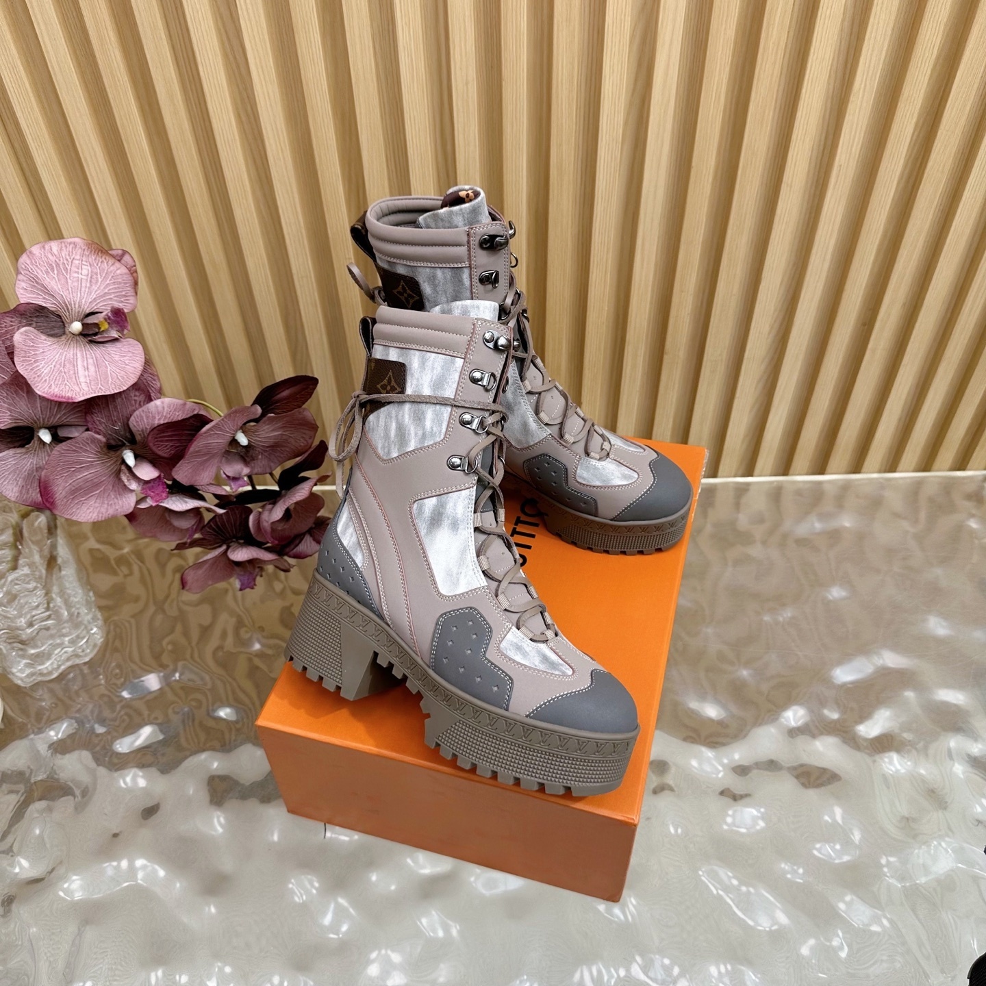 Louis Vuitton Aspen Platform Ankle Boots - Taupe Grey