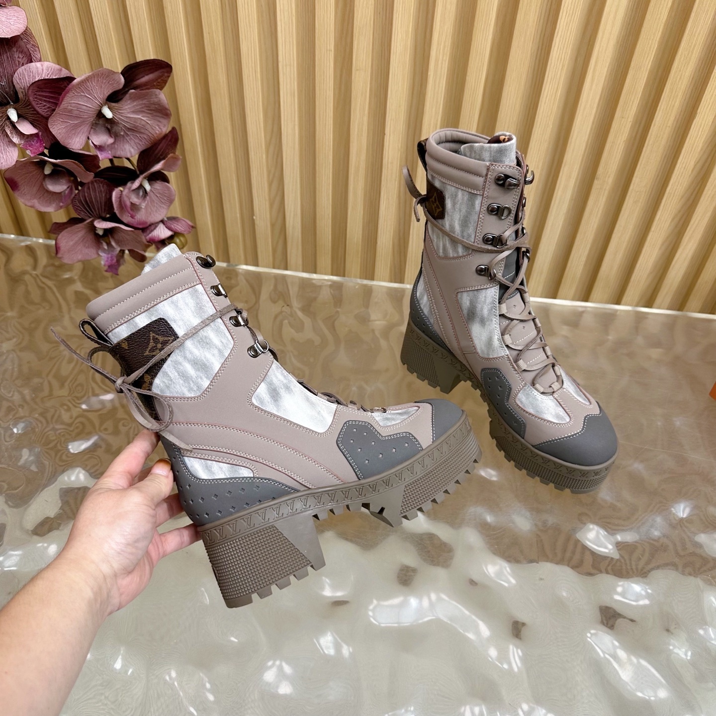 Louis Vuitton Aspen Platform Ankle Boots - Taupe Grey