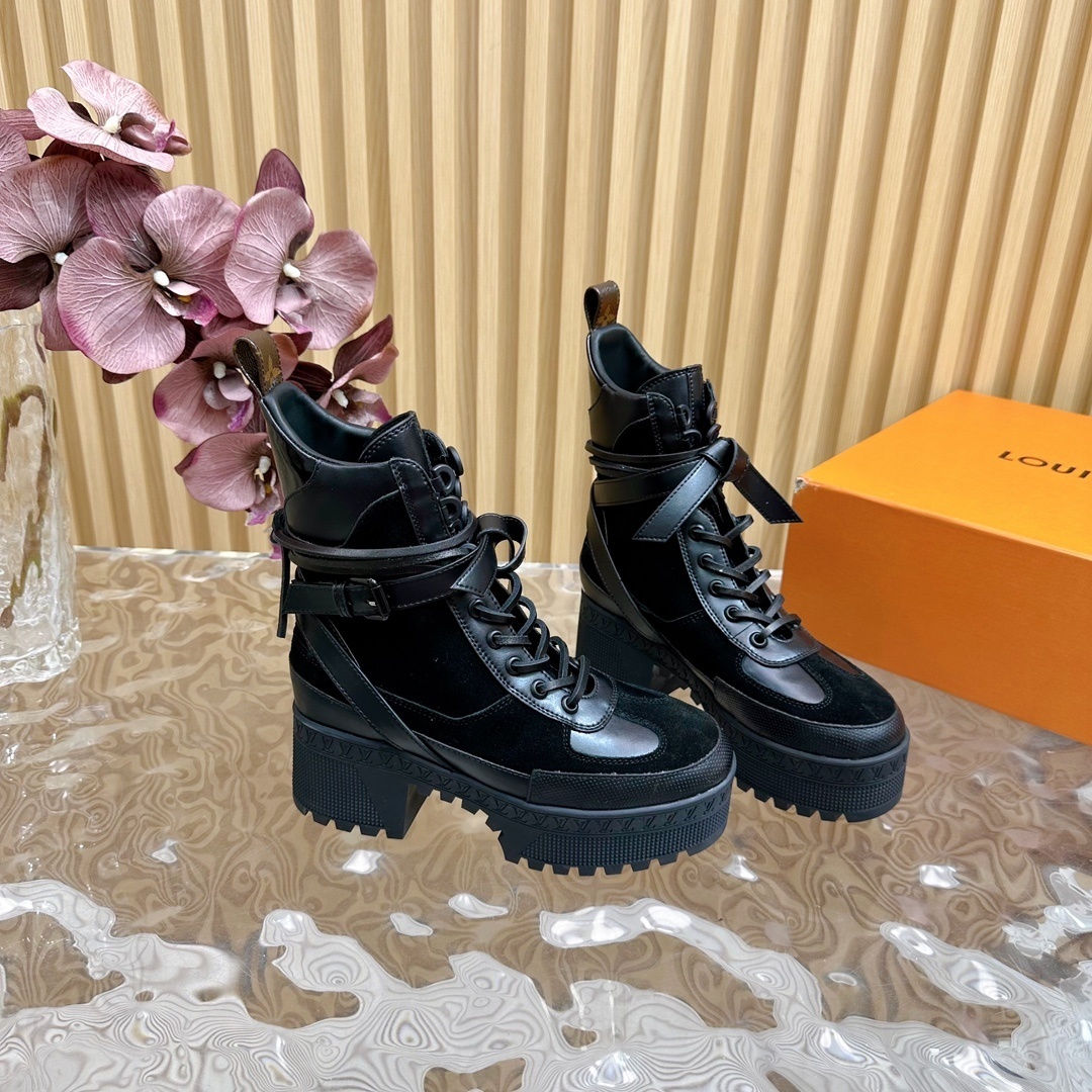 Women's Luxury Black Platform Combat Ankle Boots