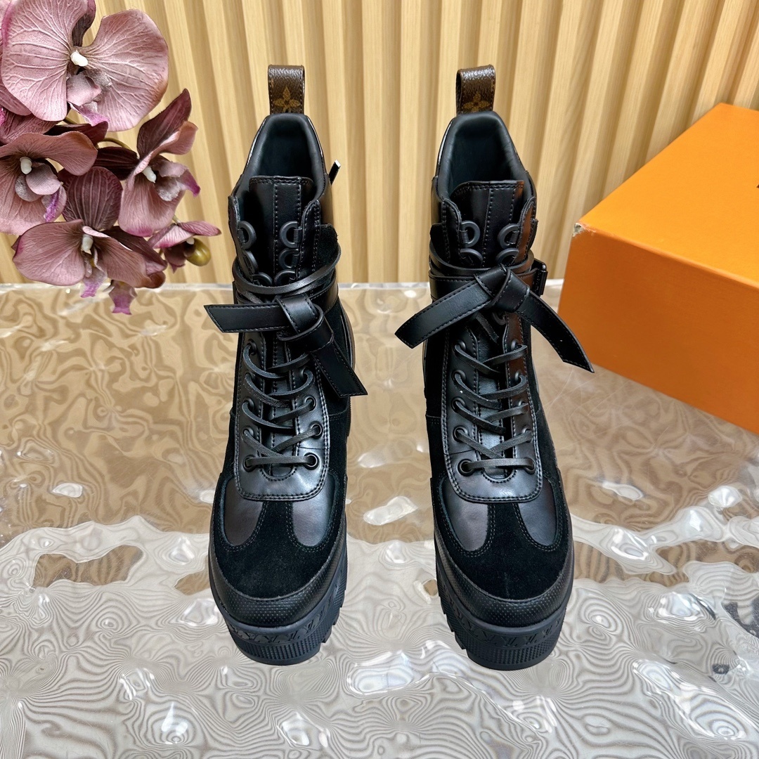Women's Luxury Black Platform Combat Ankle Boots