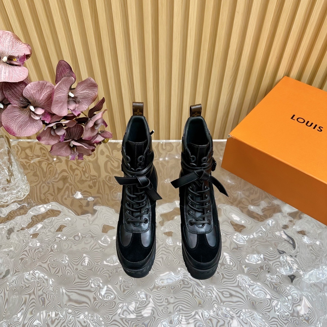 Women's Luxury Black Platform Combat Ankle Boots