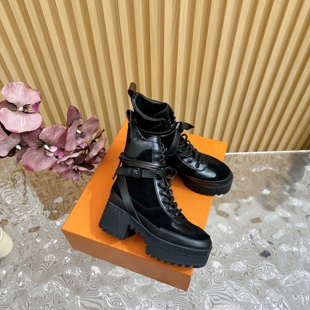 Women's Luxury Black Platform Combat Ankle Boots